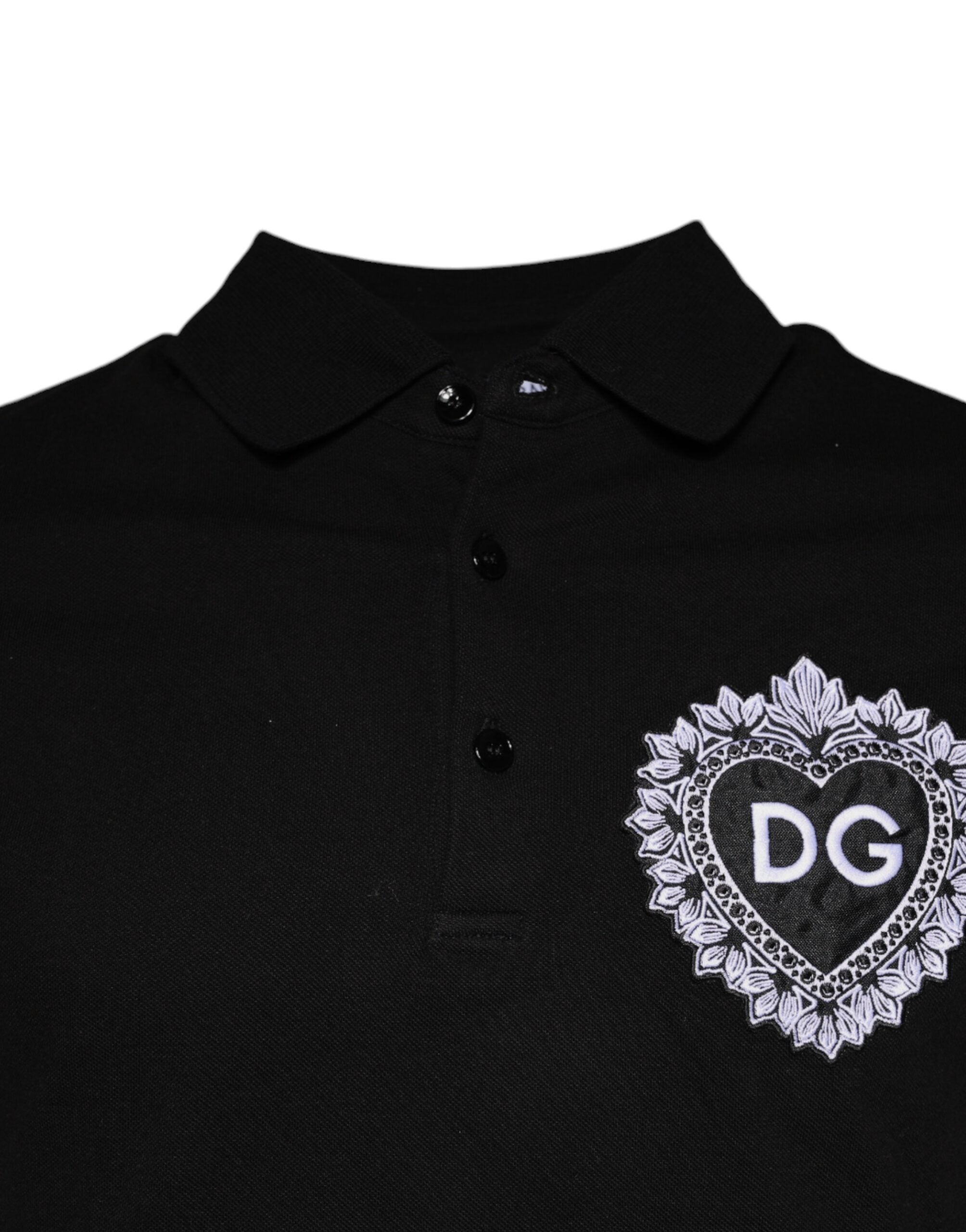 Dolce & Gabbana Μαύρο DG Heart Cotton Polo με Forκά