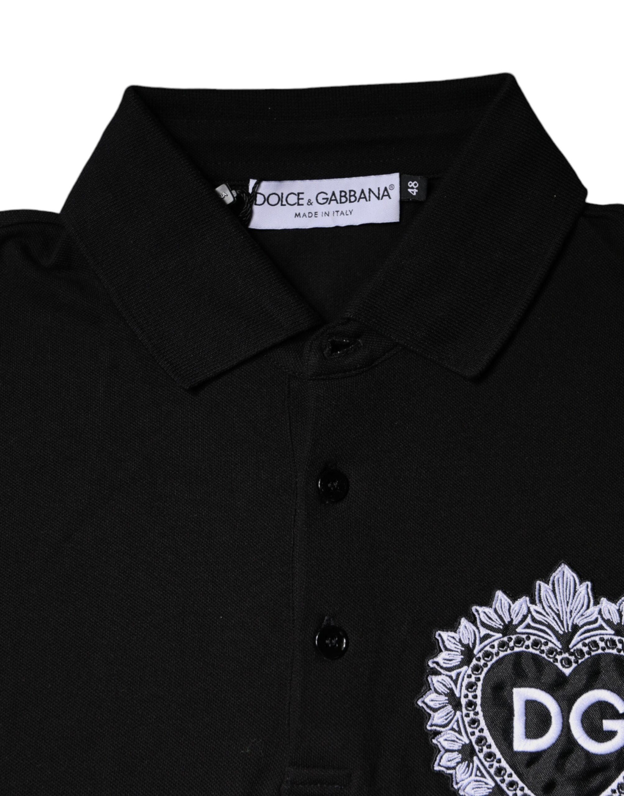 Dolce & Gabbana Μαύρο DG Heart Cotton Polo με Forκά