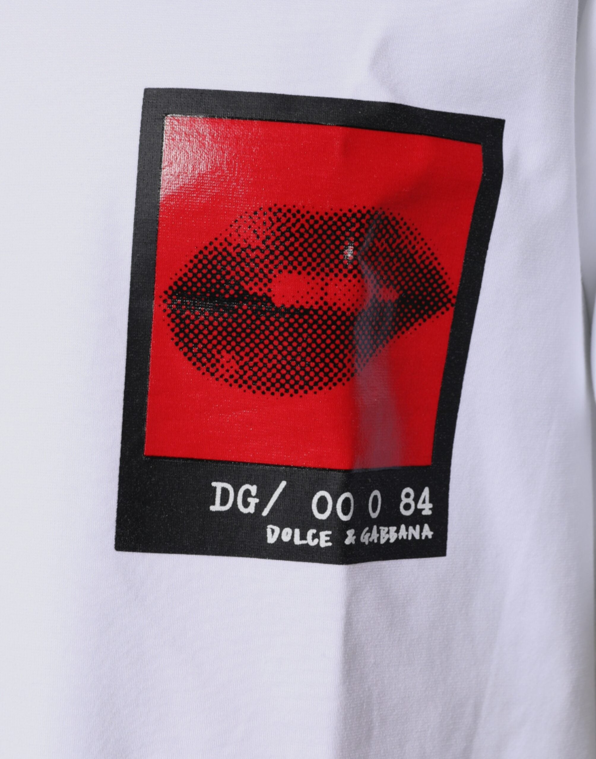 Dolce & Gabbana Λευκό T-shirt με Εκτύπωση Κόκκινα Χείλη από Βαμβάκι