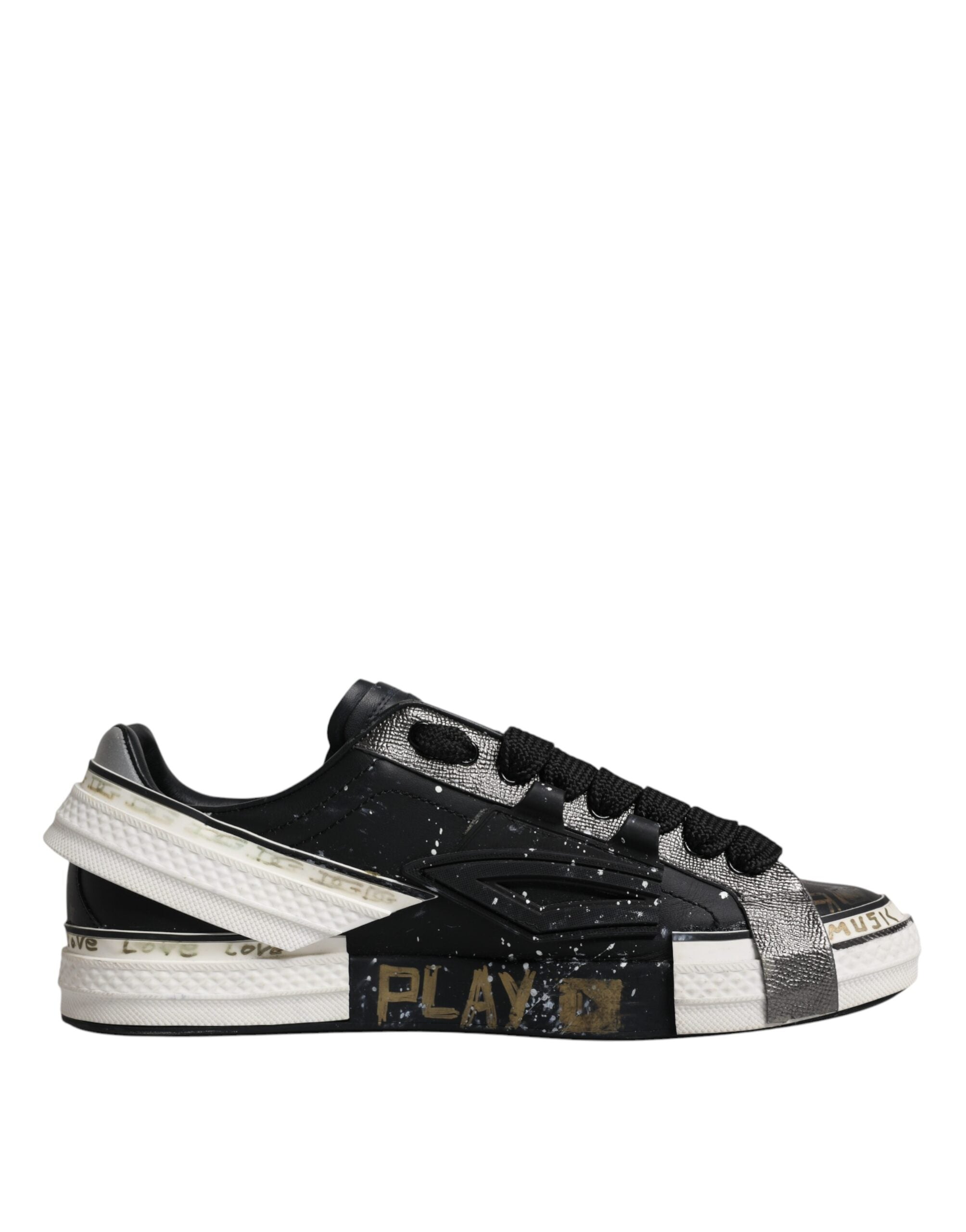 Dolce & Gabbana Black White Portofino Low Top Sneakers Shoes