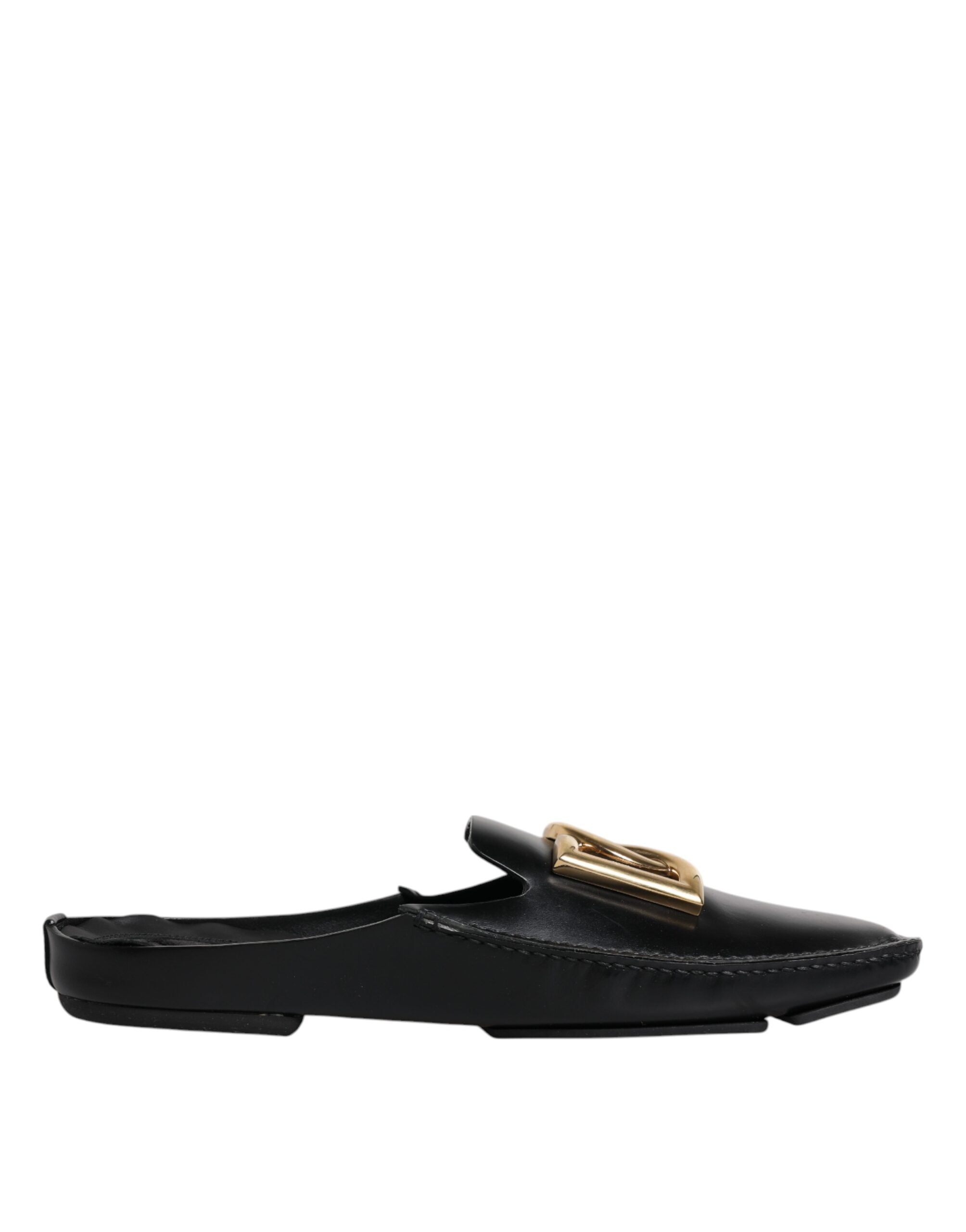 Dolce & Gabbana Black Leather DG Logo Slip On Shoes