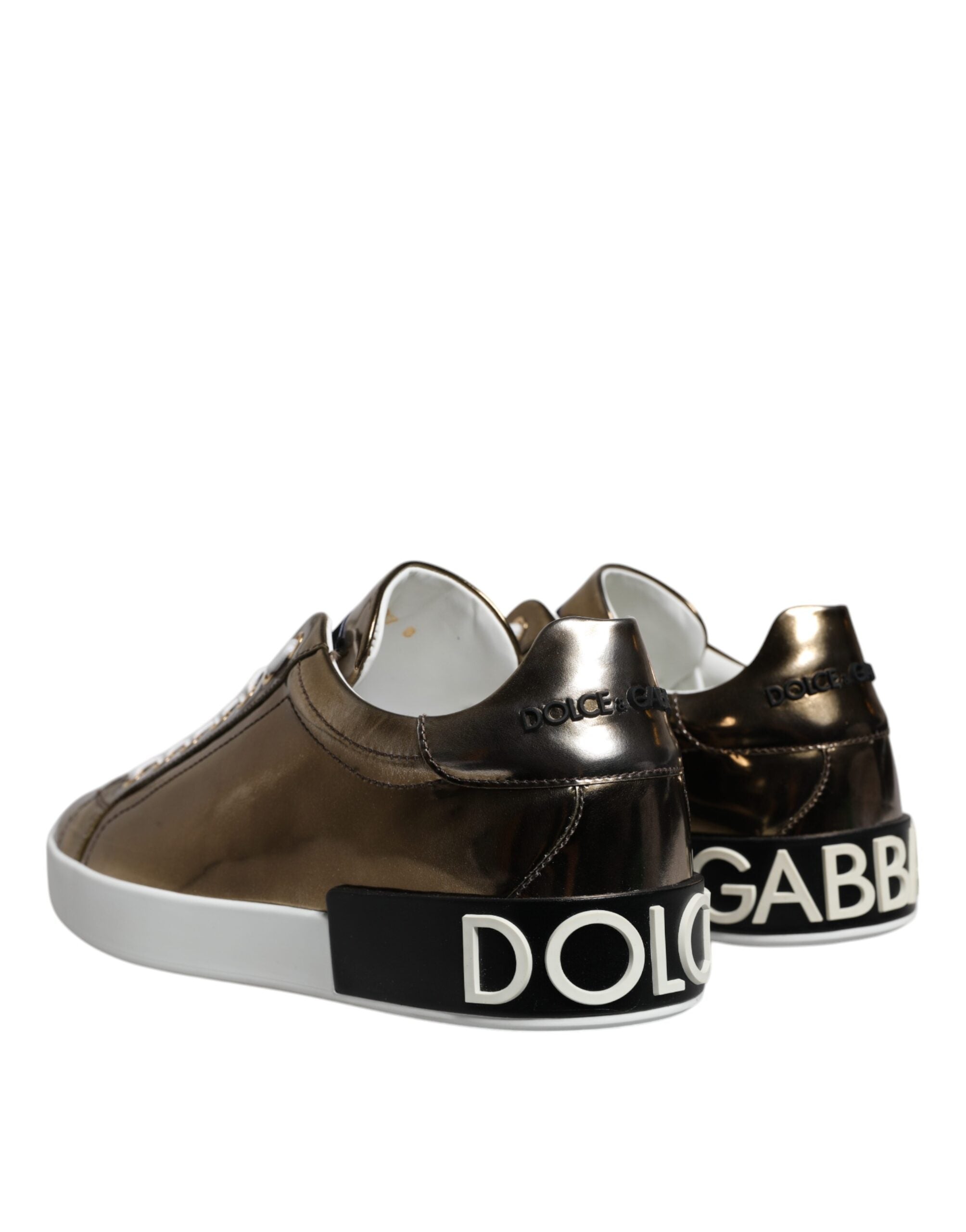 Dolce & Gabbana Χρυσά Δερμάτινα Sneaker Παπούτσια Logo Portofino Ανδρικά