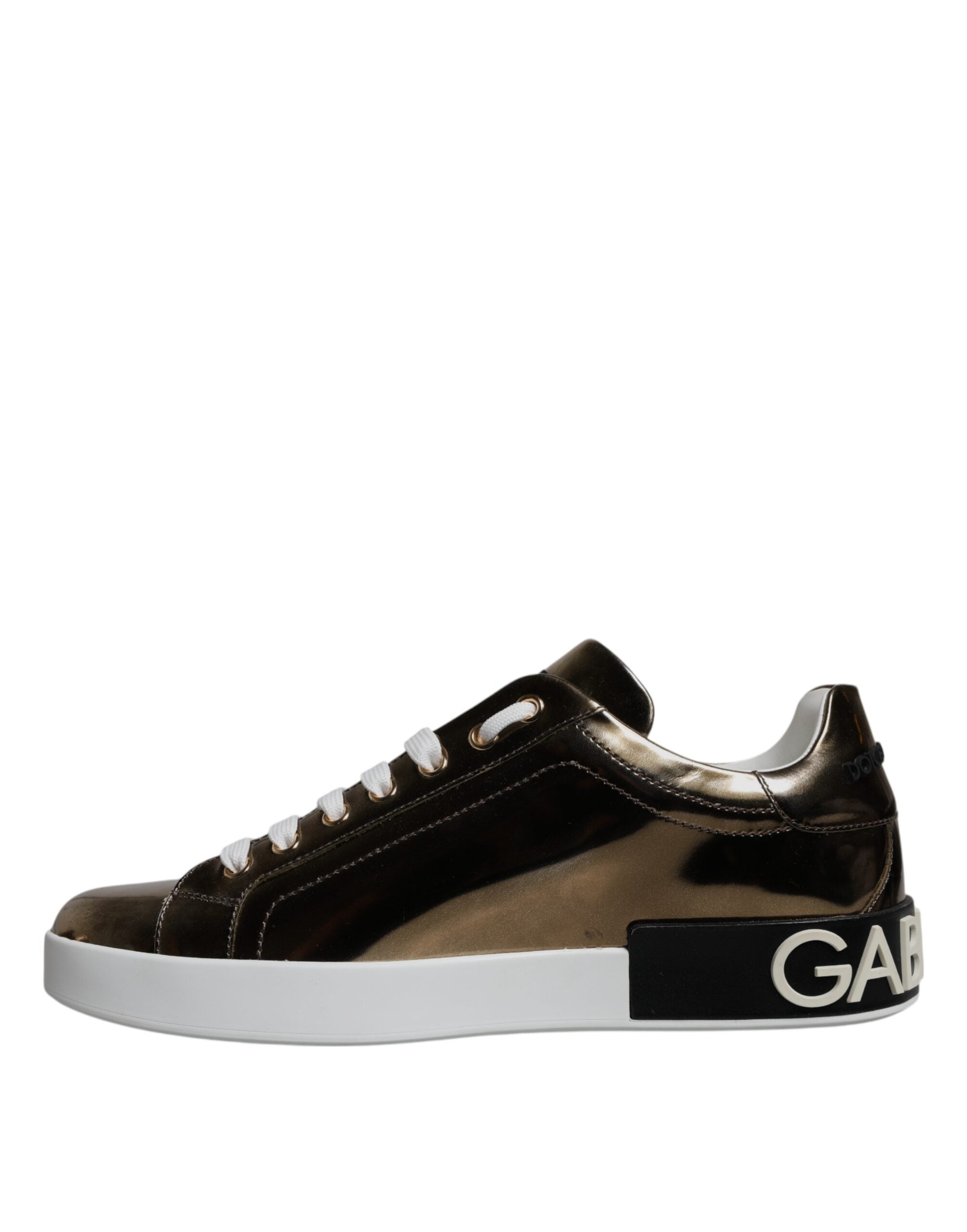 Dolce & Gabbana Χρυσά Δερμάτινα Sneaker Παπούτσια Logo Portofino Ανδρικά