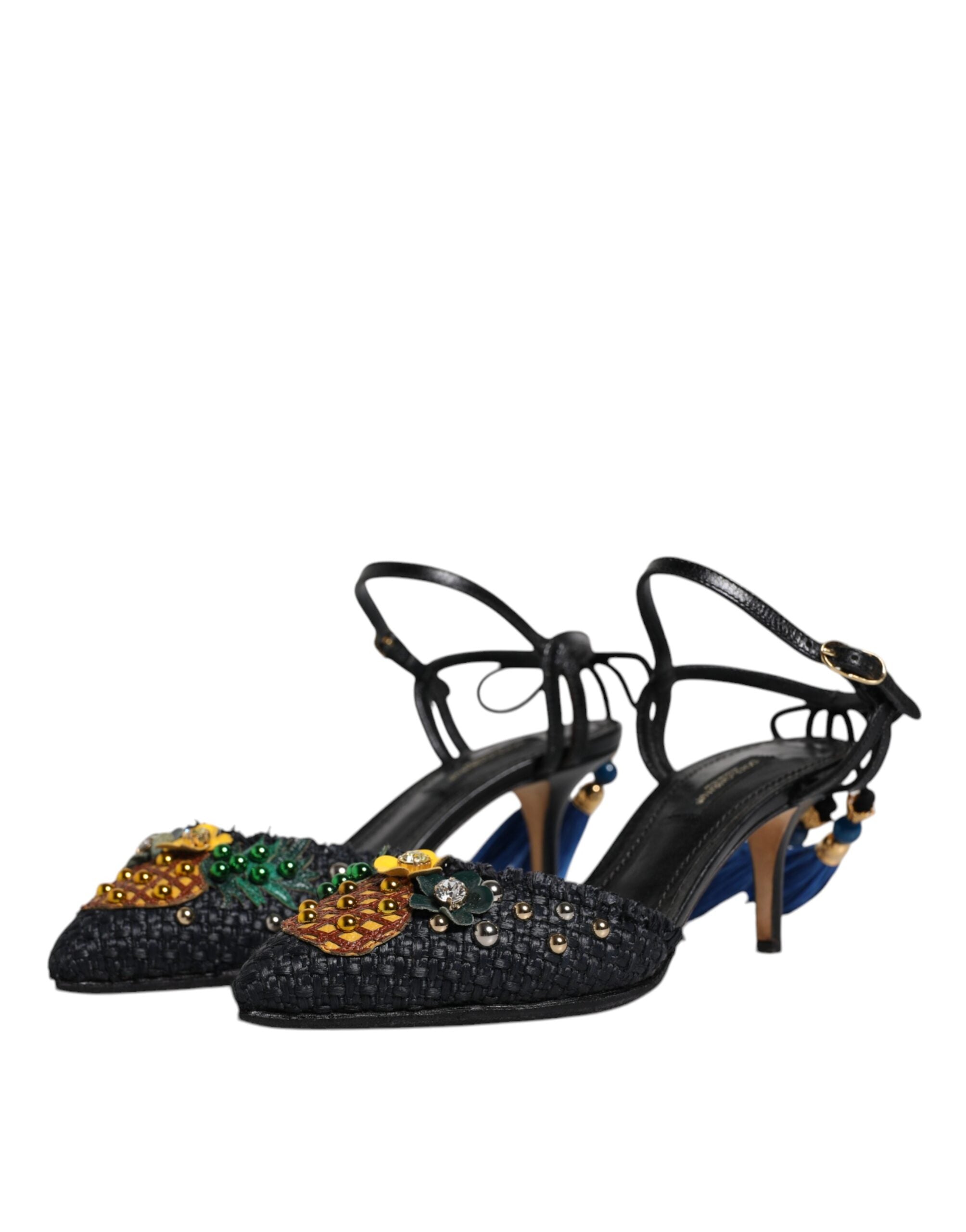 Dolce & Gabbana Black Pineapple Bellucci Heels Sandals Shoes