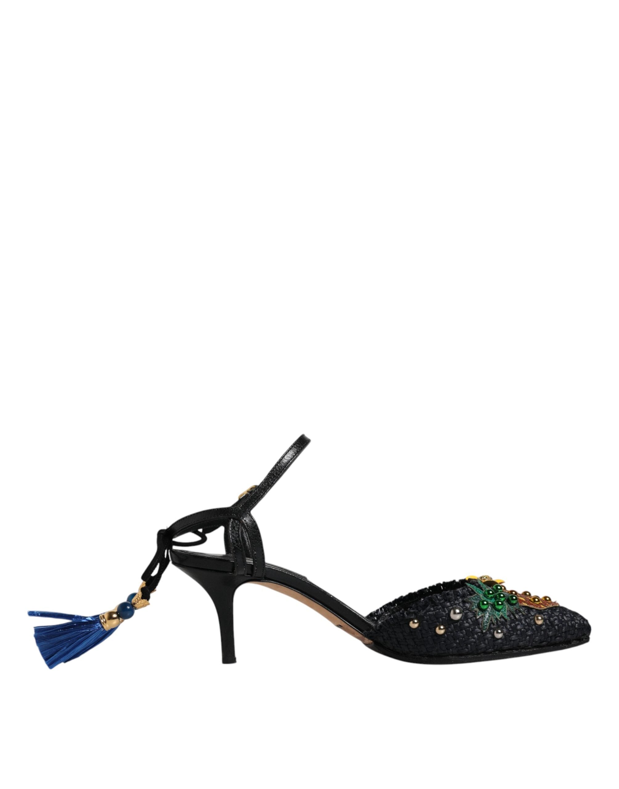 Dolce & Gabbana Black Pineapple Bellucci Heels Sandals Shoes