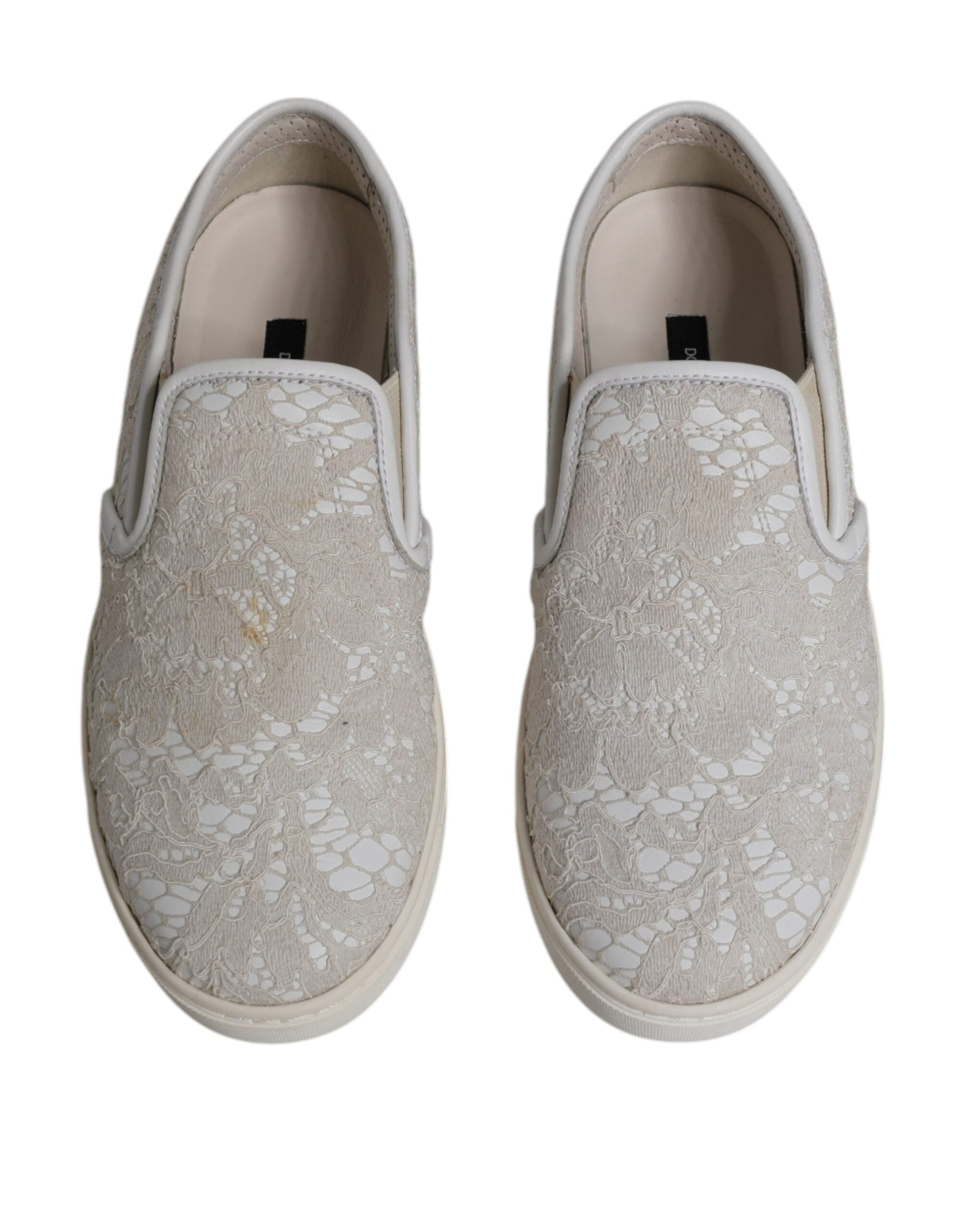 Dolce & Gabbana Λευκές Δαντελωτές Slip On Loafers Παπούτσια