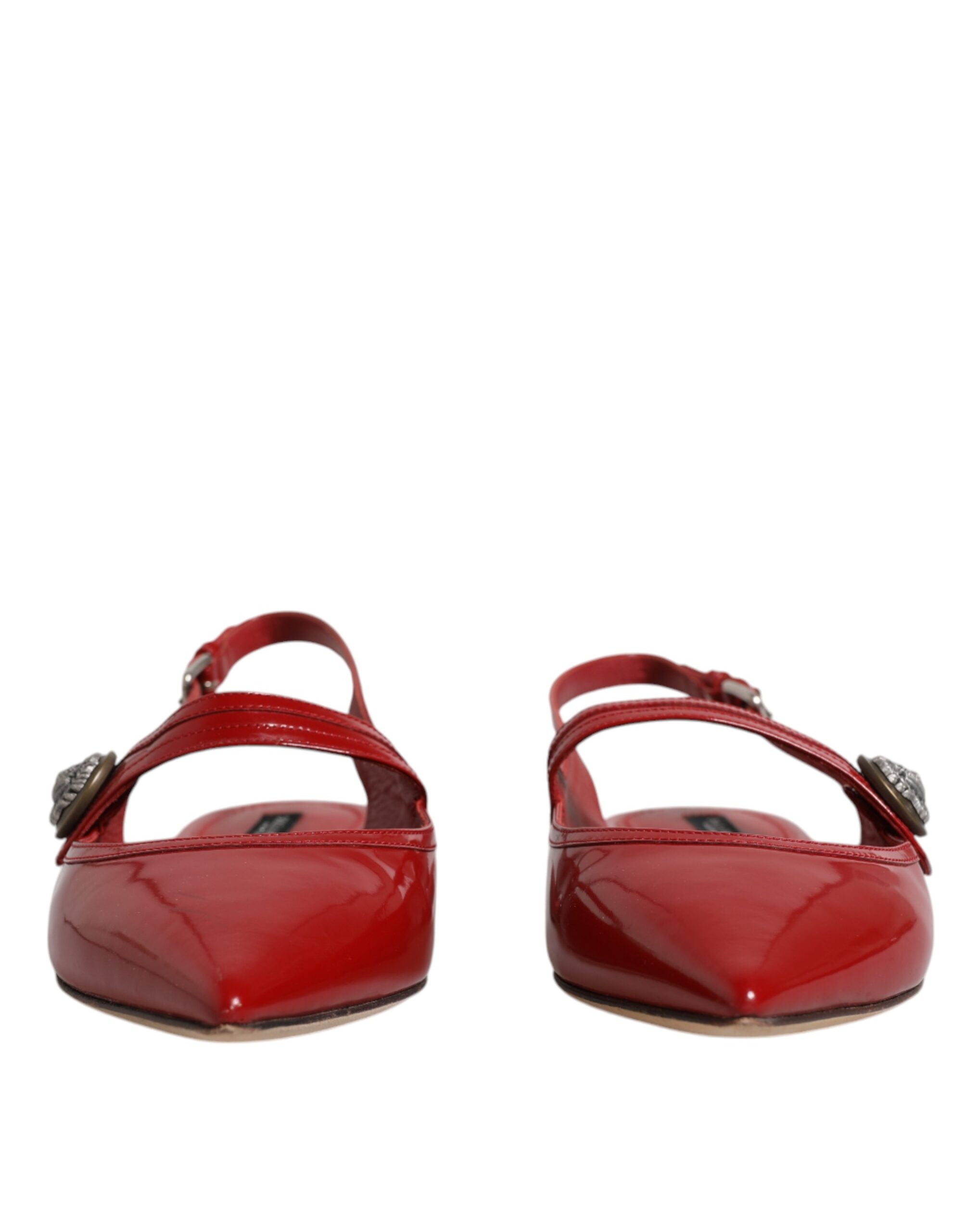 Dolce & Gabbana Κόκκινα Δερμάτινα Slingback Flats Σανδάλια Παπούτσια