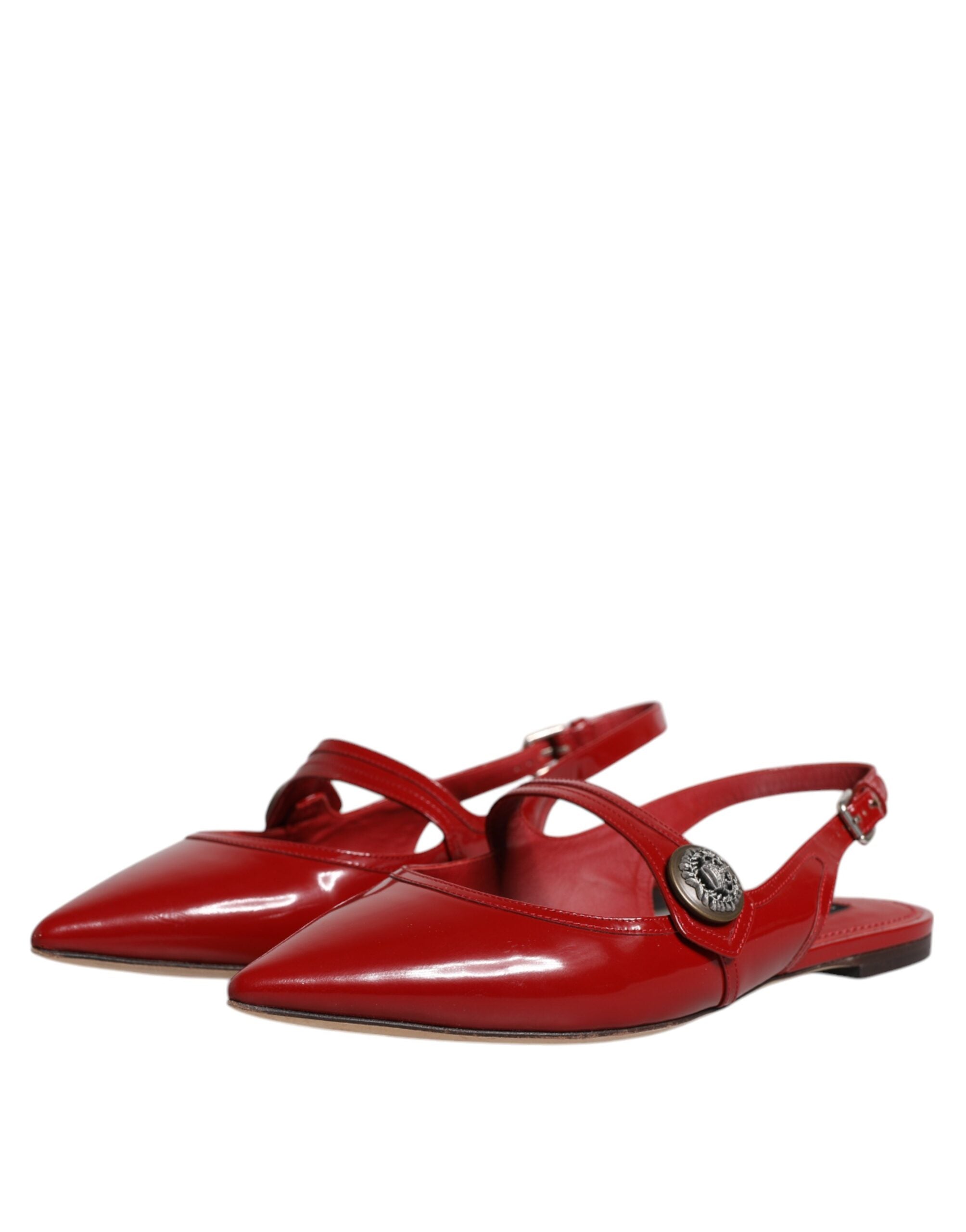 Dolce & Gabbana Κόκκινα Δερμάτινα Slingback Flats Σανδάλια Παπούτσια