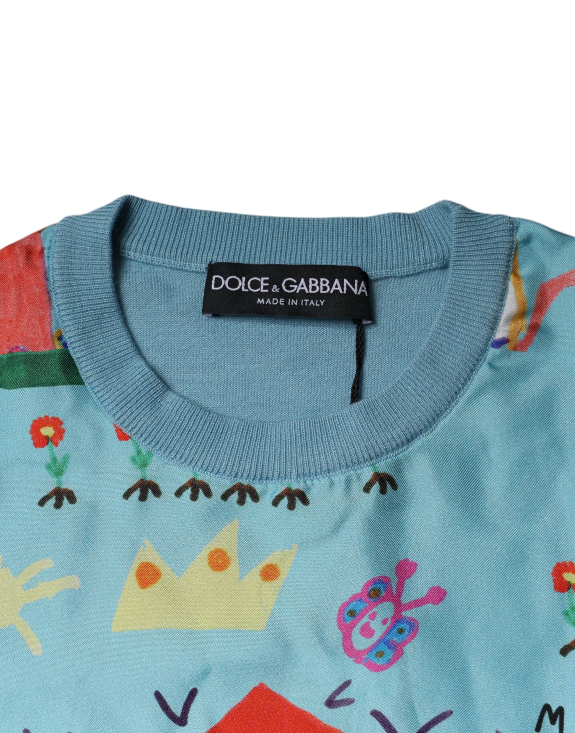 Dolce & Gabbana Μπλε Τop με Σχέδιο από Κασμίρ Χωρίς Μανίκια