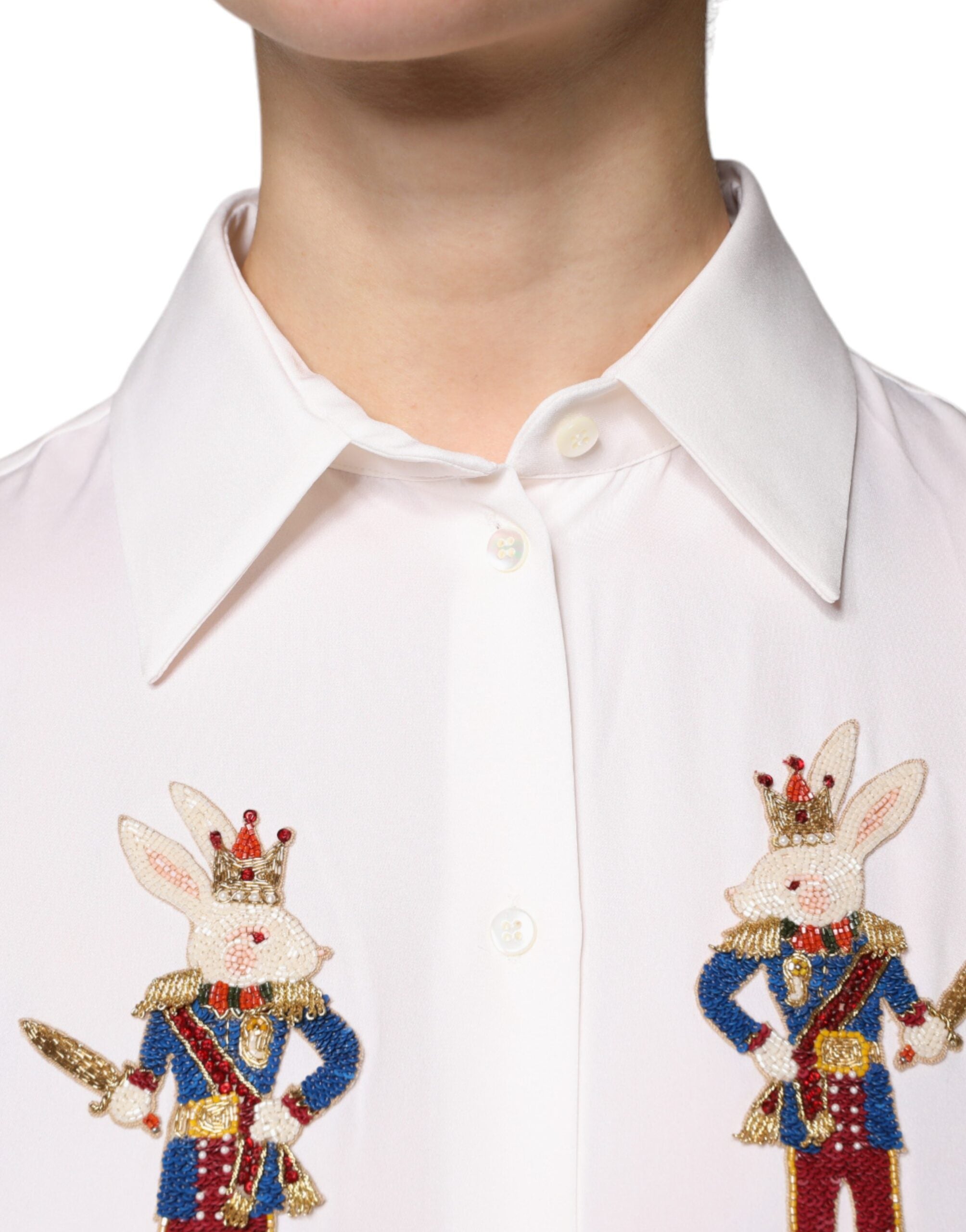 Dolce & Gabbana Μπλούζα White Rabbit Patch Μεταξωτή με Γιακά