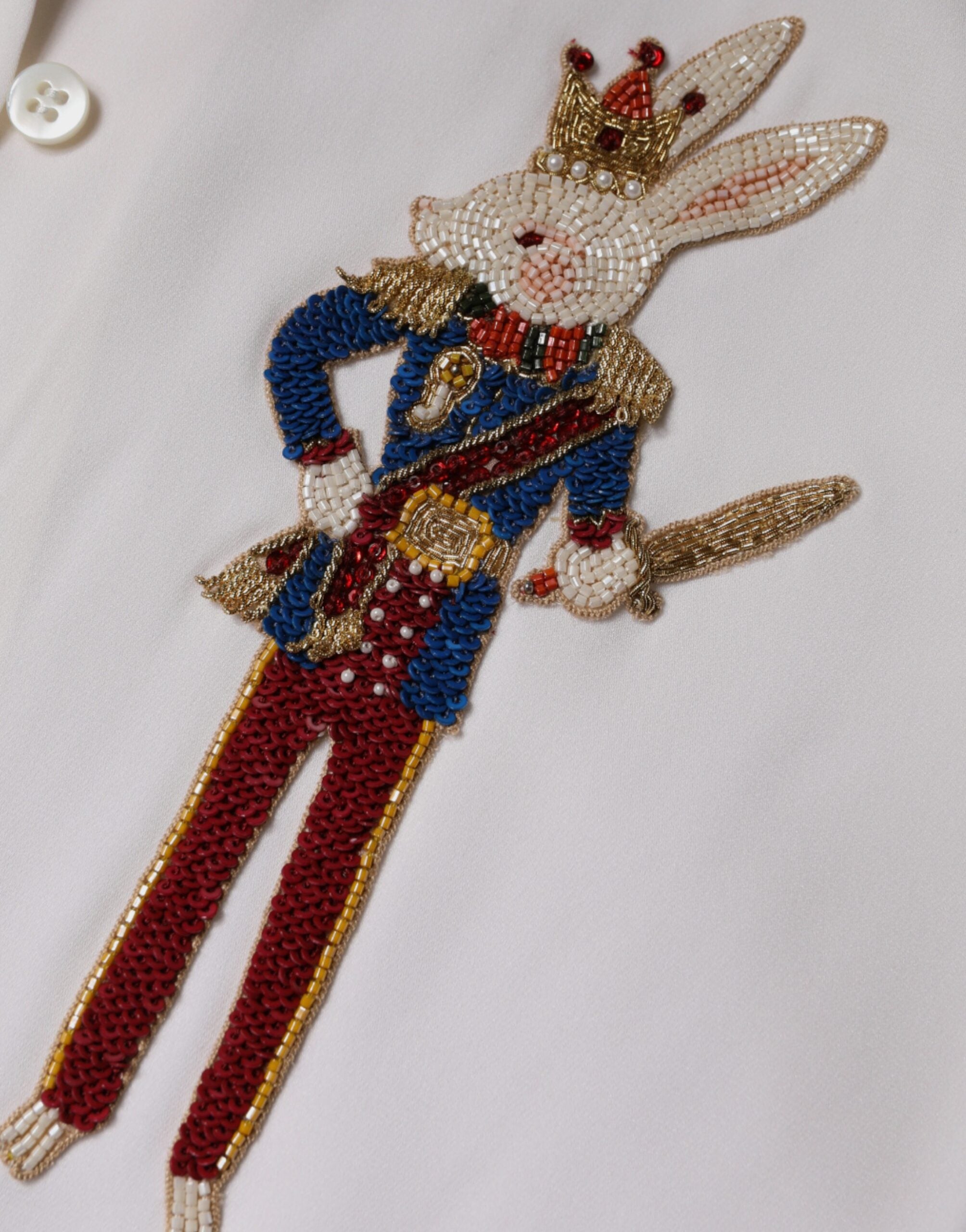 Dolce & Gabbana Μπλούζα White Rabbit Patch Μεταξωτή με Γιακά