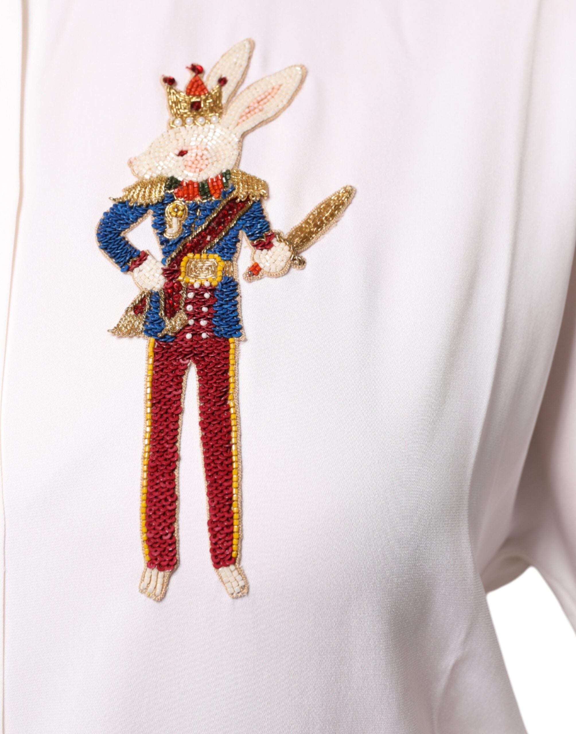 Dolce & Gabbana Μπλούζα White Rabbit Patch Μεταξωτή με Γιακά