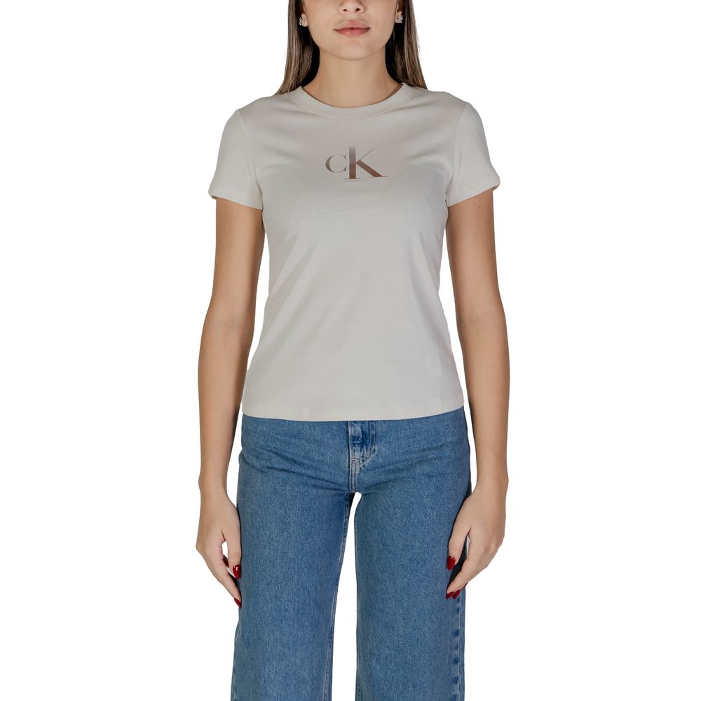 Calvin Klein Jeans Μπεζ Βαμβακερά Μπλούζες & T-Shirt