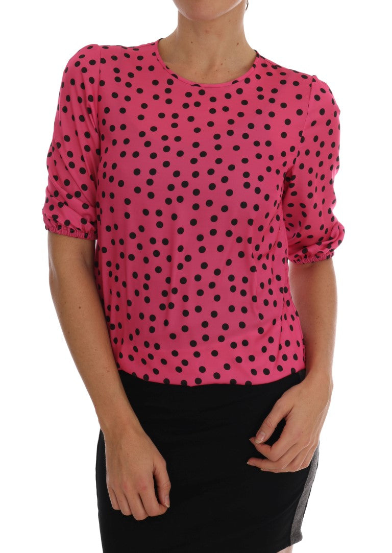 Μπλούζα Dolce &amp; Gabbana Chic Pink Polka Dotted Silk Μπλούζα