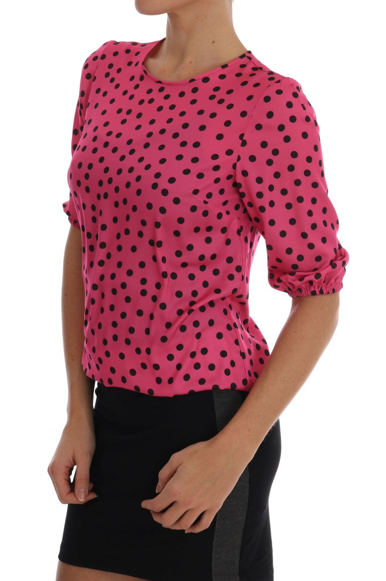 Μπλούζα Dolce &amp; Gabbana Chic Pink Polka Dotted Silk Μπλούζα