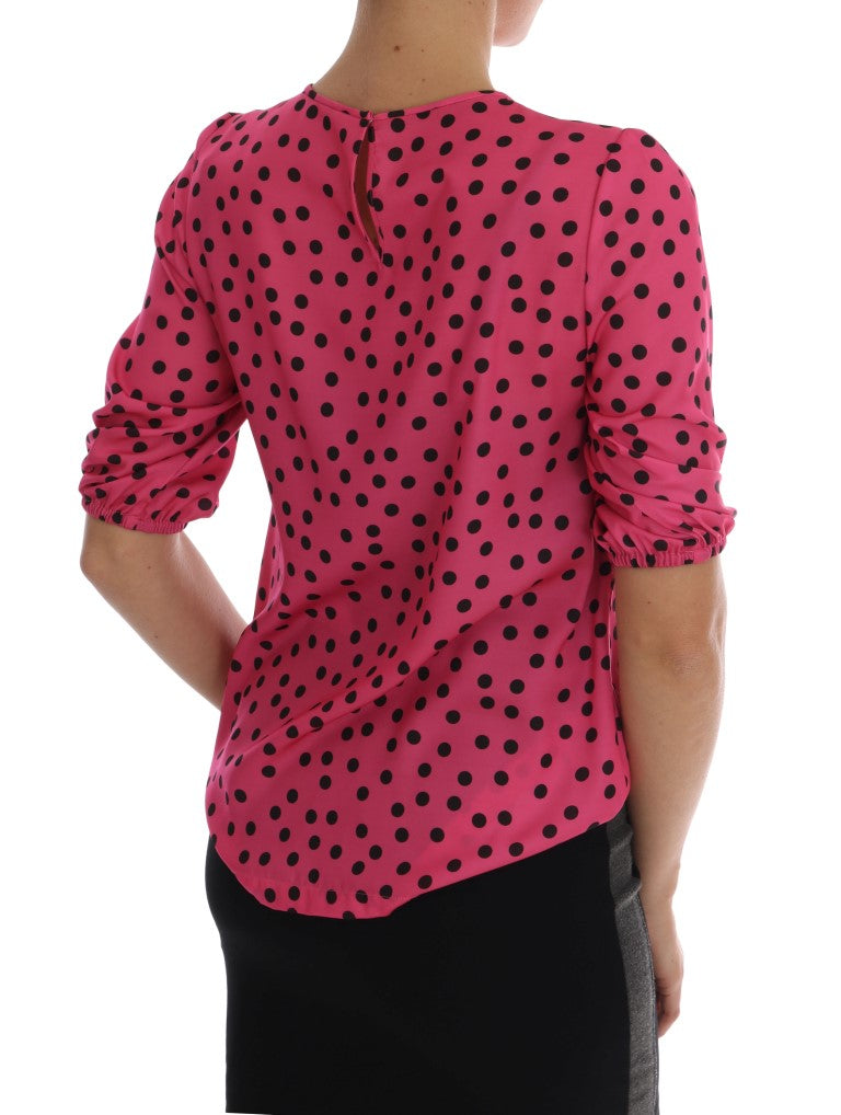 Μπλούζα Dolce &amp; Gabbana Chic Pink Polka Dotted Silk Μπλούζα