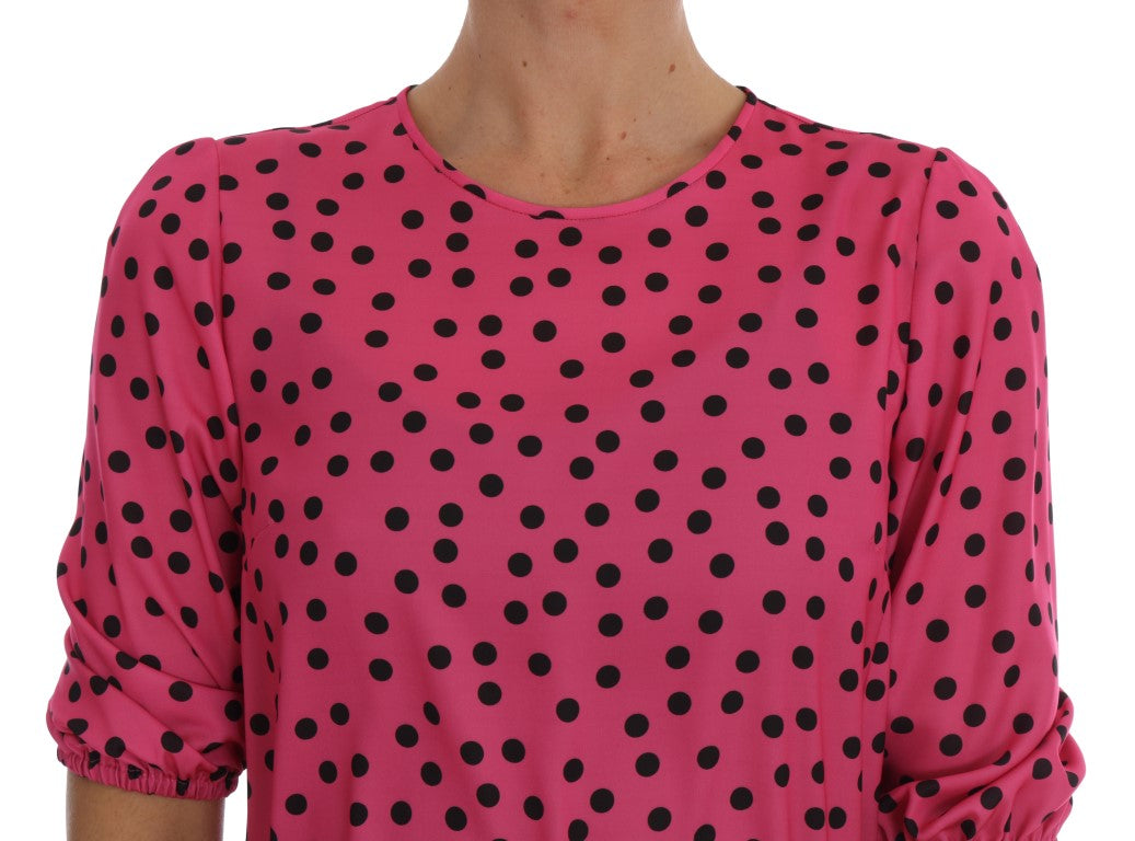 Μπλούζα Dolce &amp; Gabbana Chic Pink Polka Dotted Silk Μπλούζα