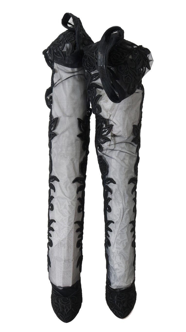 Dolce & Gabbana Embroidered Floral Over-Knee Boots