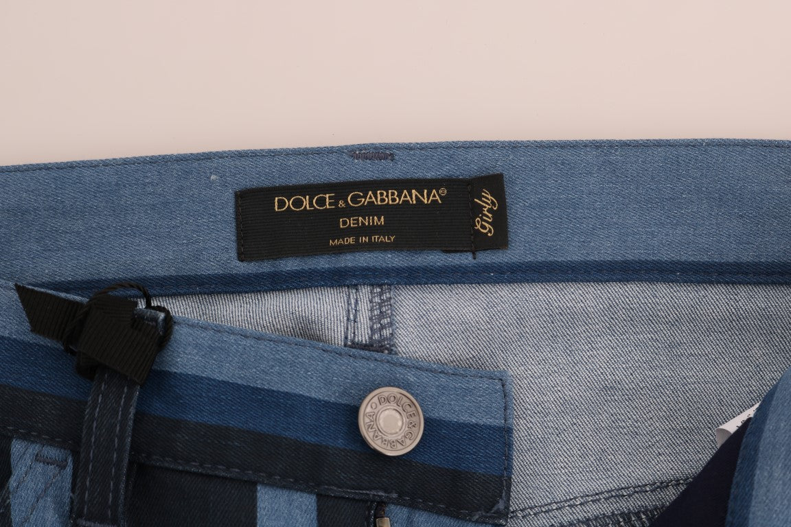 Dolce &amp; Gabbana Chic Blue ριγέ Slim Fit Girly Jeans