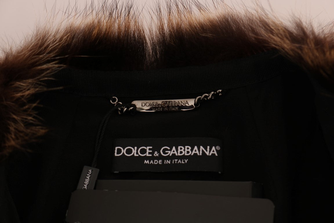 Κομψό παλτό Dolce &amp; Gabbana σε καφέ ρακούν με γούνα μέχρι το γόνατο