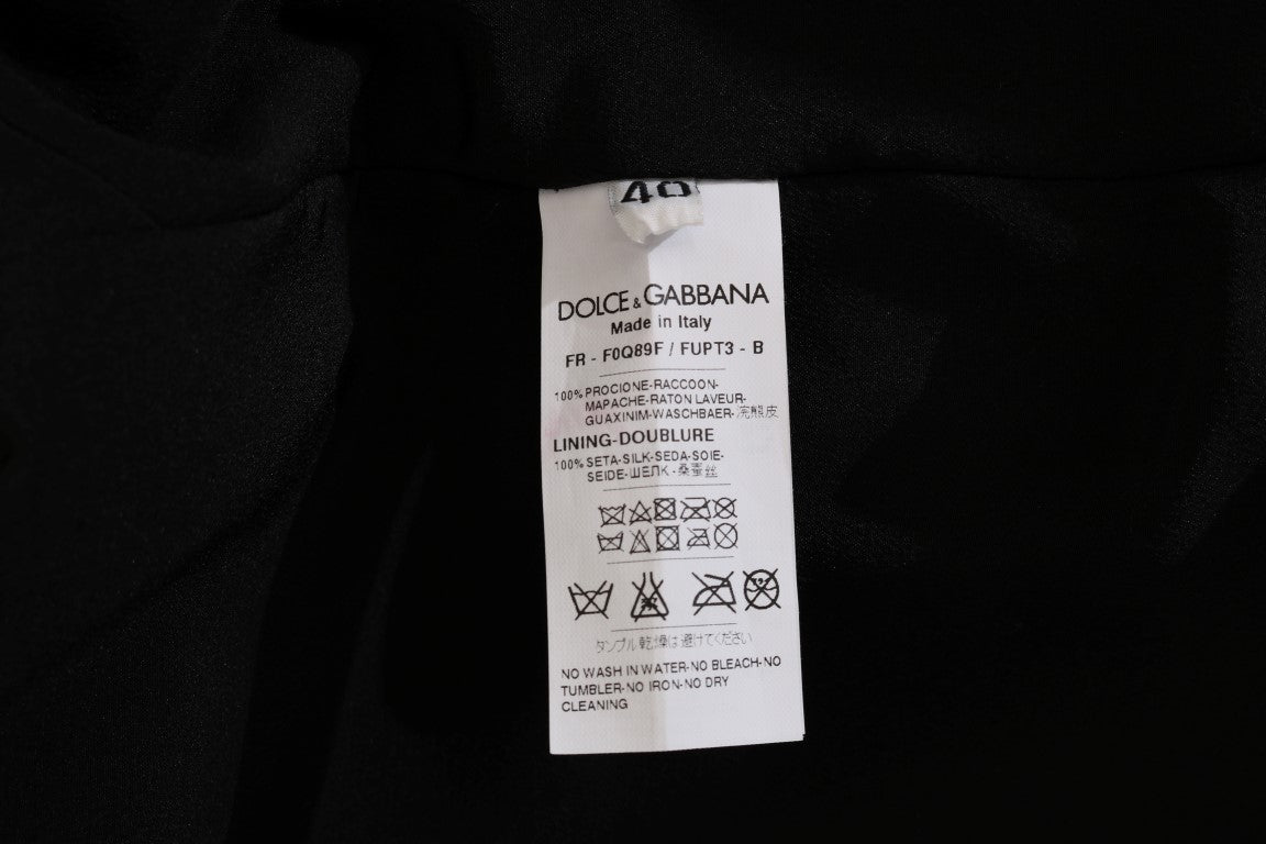 Κομψό παλτό Dolce &amp; Gabbana σε καφέ ρακούν με γούνα μέχρι το γόνατο