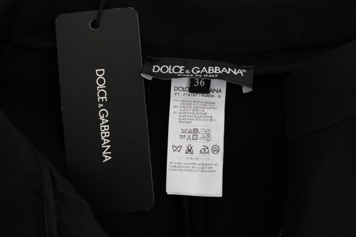 Dolce &amp; Gabbana Chic μαύρο κάπρι παντελόνι με ροζ πλαϊνές ρίγες