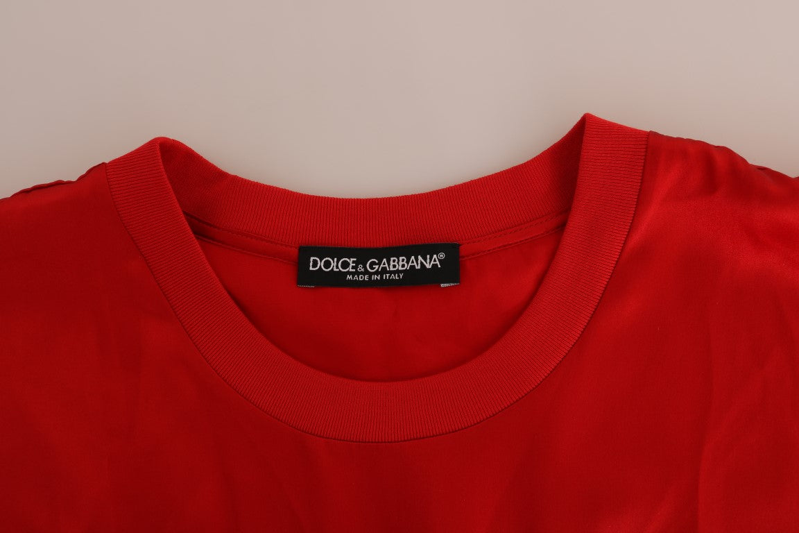 Dolce &amp; Gabbana Red Silk Floral Κεντημένο Elegance Top