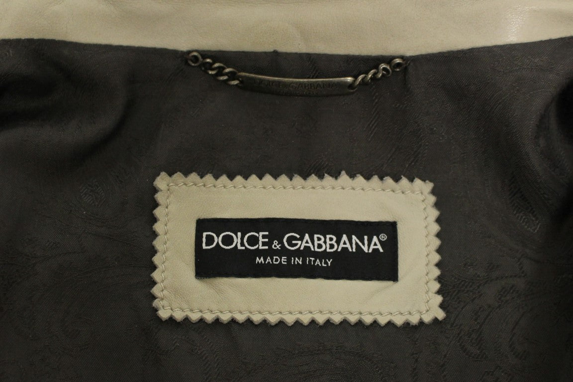 Dolce &amp; Gabbana κομψό μπεζ δερμάτινο μπουφάν από δέρμα αρνιού