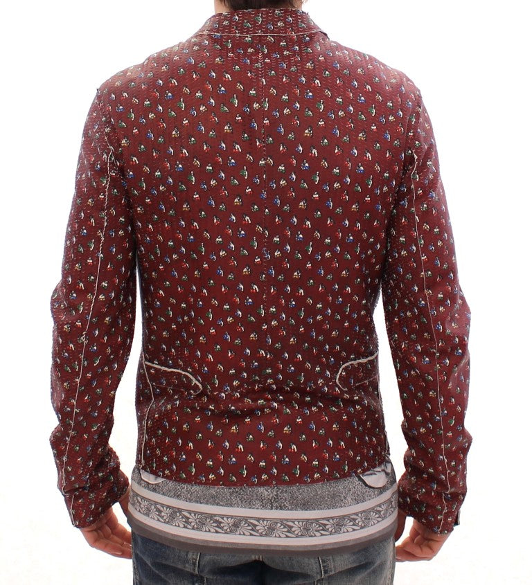 Dolce &amp; Gabbana Exclusive Boxer Print Bordeaux Leather Jacket