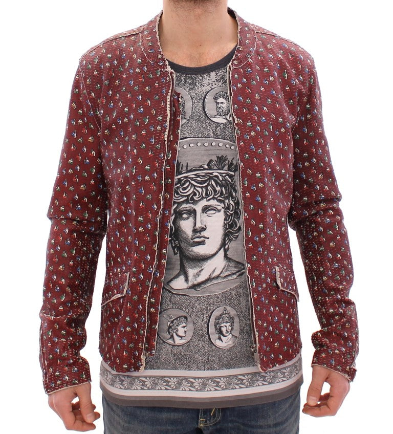 Dolce &amp; Gabbana Exclusive Boxer Print Bordeaux Leather Jacket