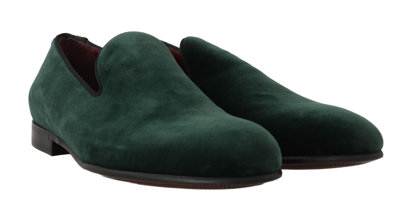 Dolce &amp; Gabbana Elegant Green Suede Slip-On Loafers