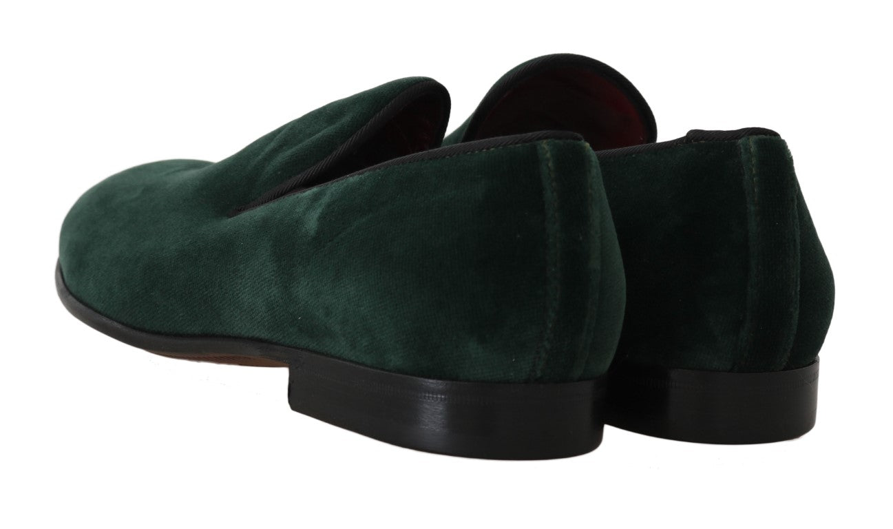 Dolce &amp; Gabbana Elegant Green Suede Slip-On Loafers