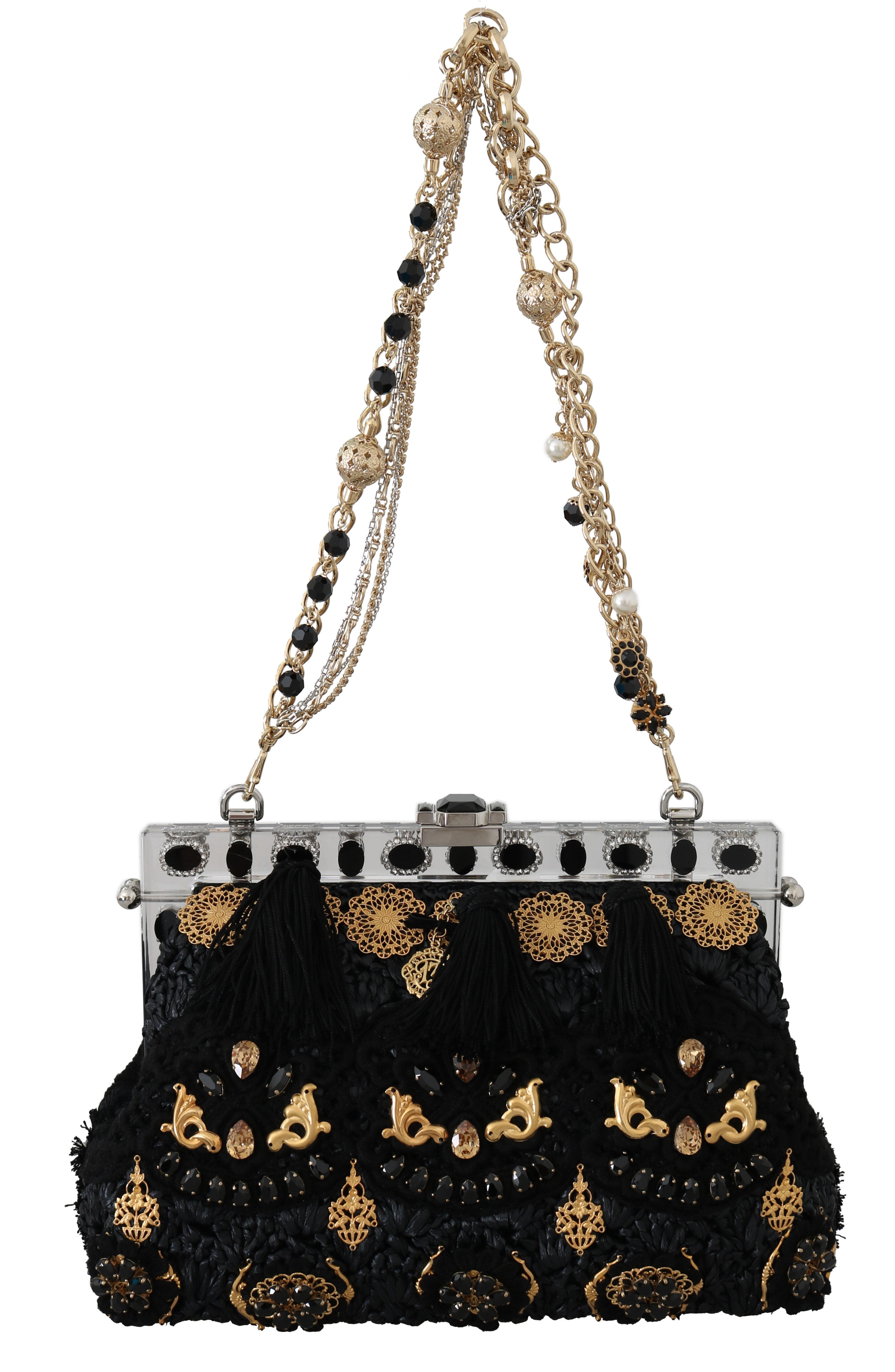 Βραδινό συμπλέκτη Dolce & Gabbana Black Tassel Gold Baroque Crystal