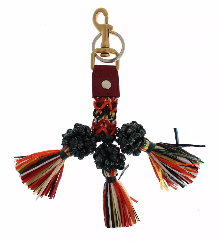 Dolce & Gabbana Multicolor Raffia Leather Clasp Finder Chain Keyring