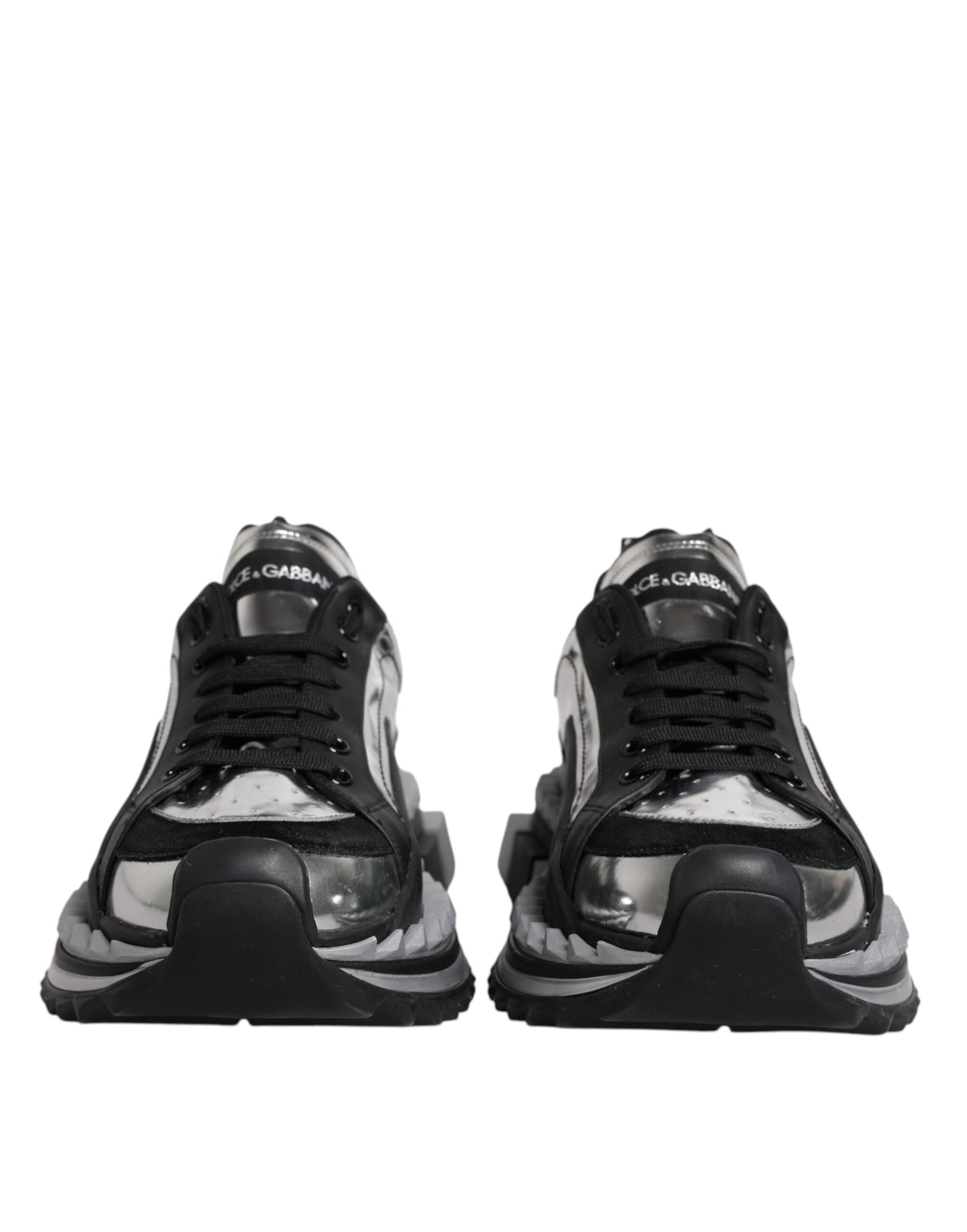 Dolce & Gabbana Black Silver SUPER KING Leather Sneaker Shoes