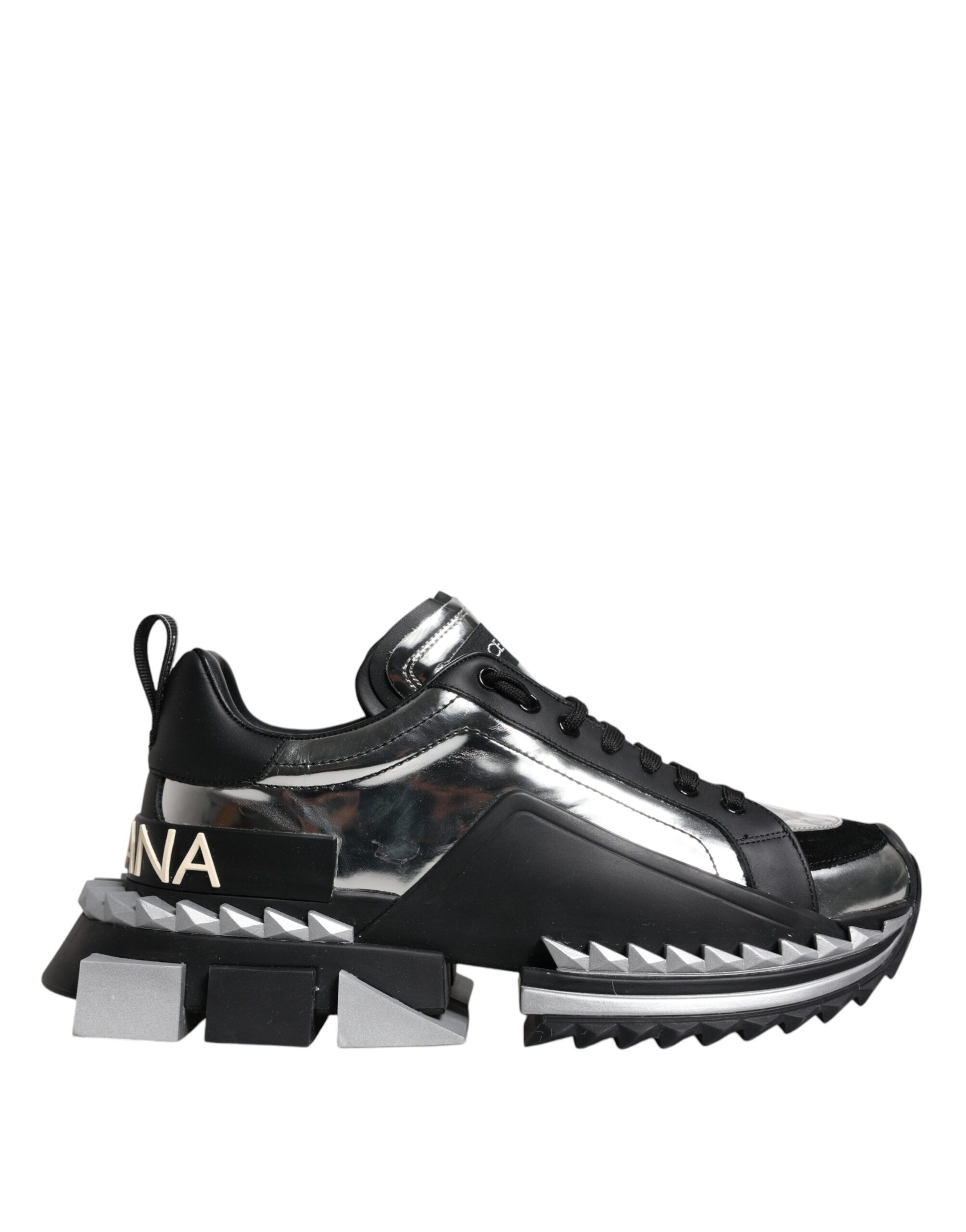 Dolce & Gabbana Black Silver SUPER KING Leather Sneaker Shoes