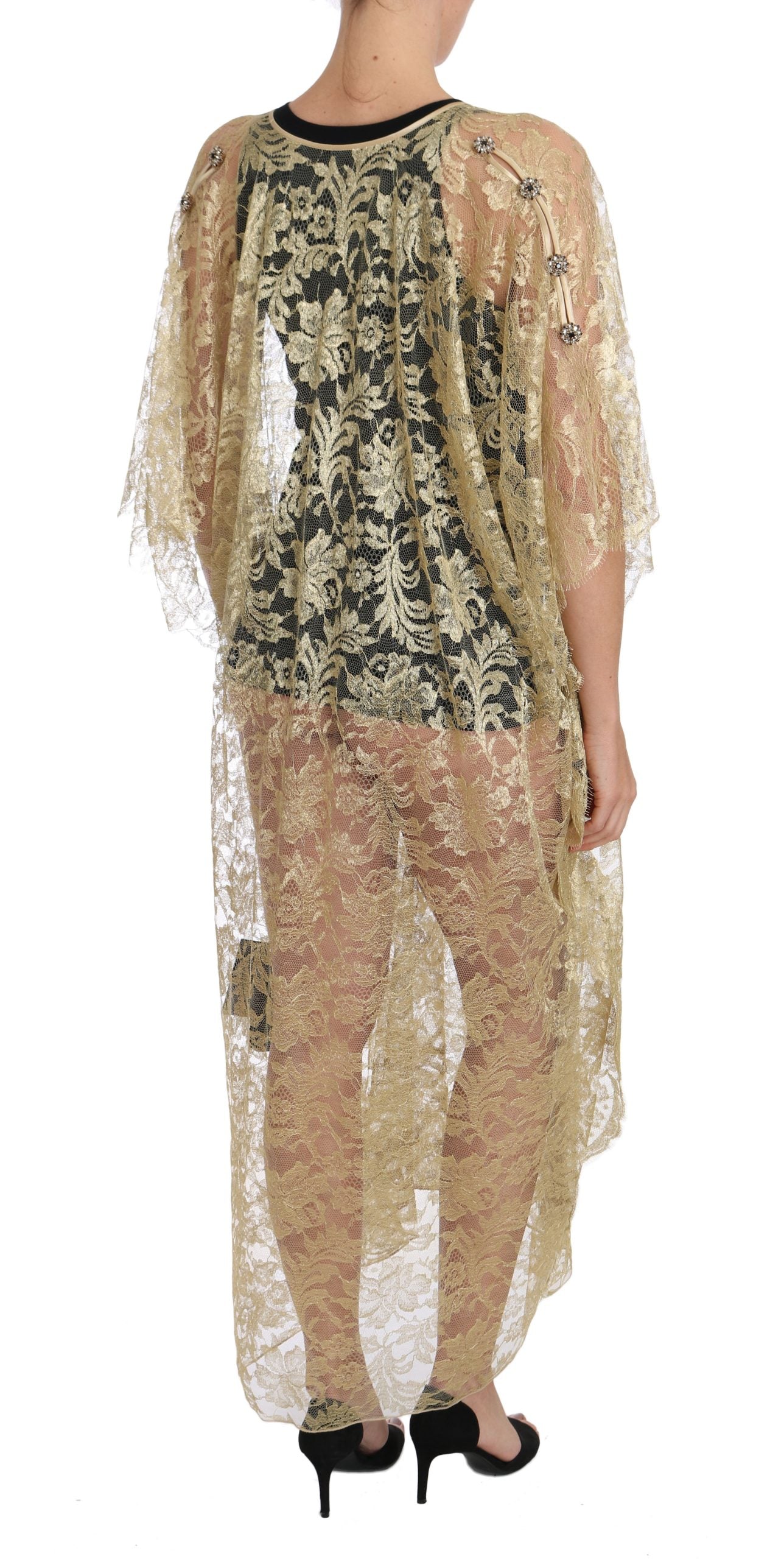 Dolce &amp; Gabbana Golden Floral Lace Kaftan Sundress