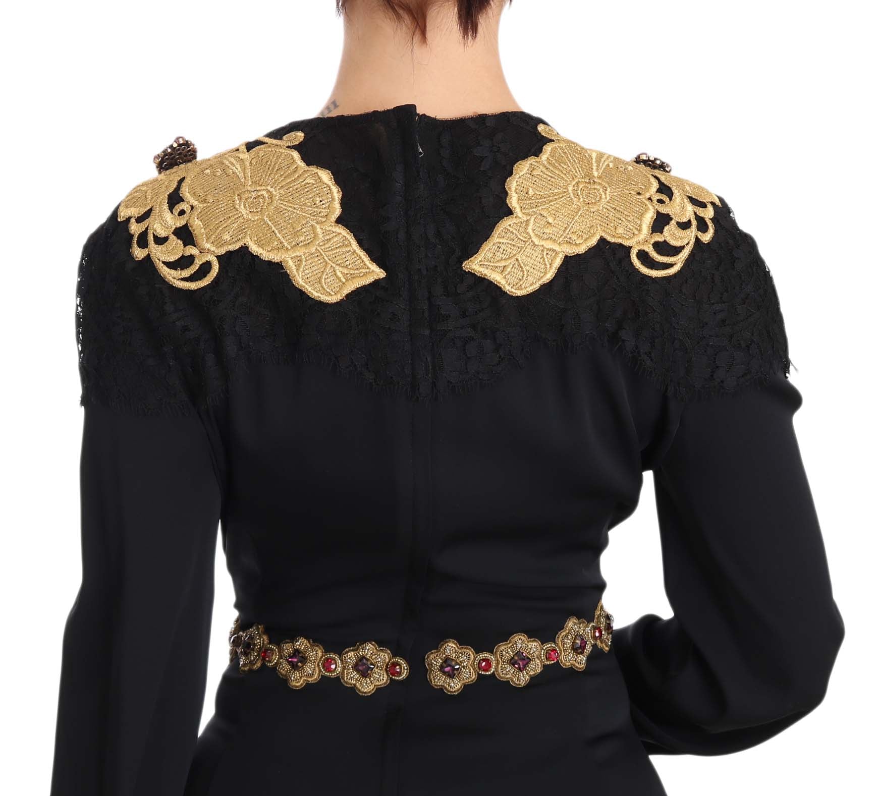 Dolce & Gabbana Elegant Maxi Black Dress with Gold Detailing