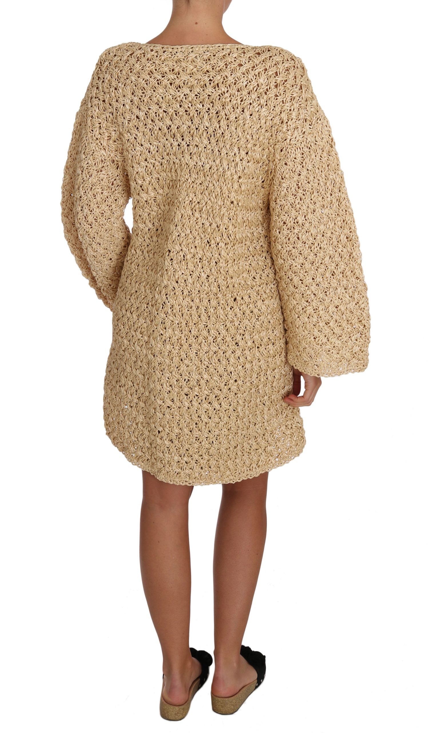 Dolce &amp; Gabbana Chic Beige Crochet Πλεκτό Raffia Cardigan