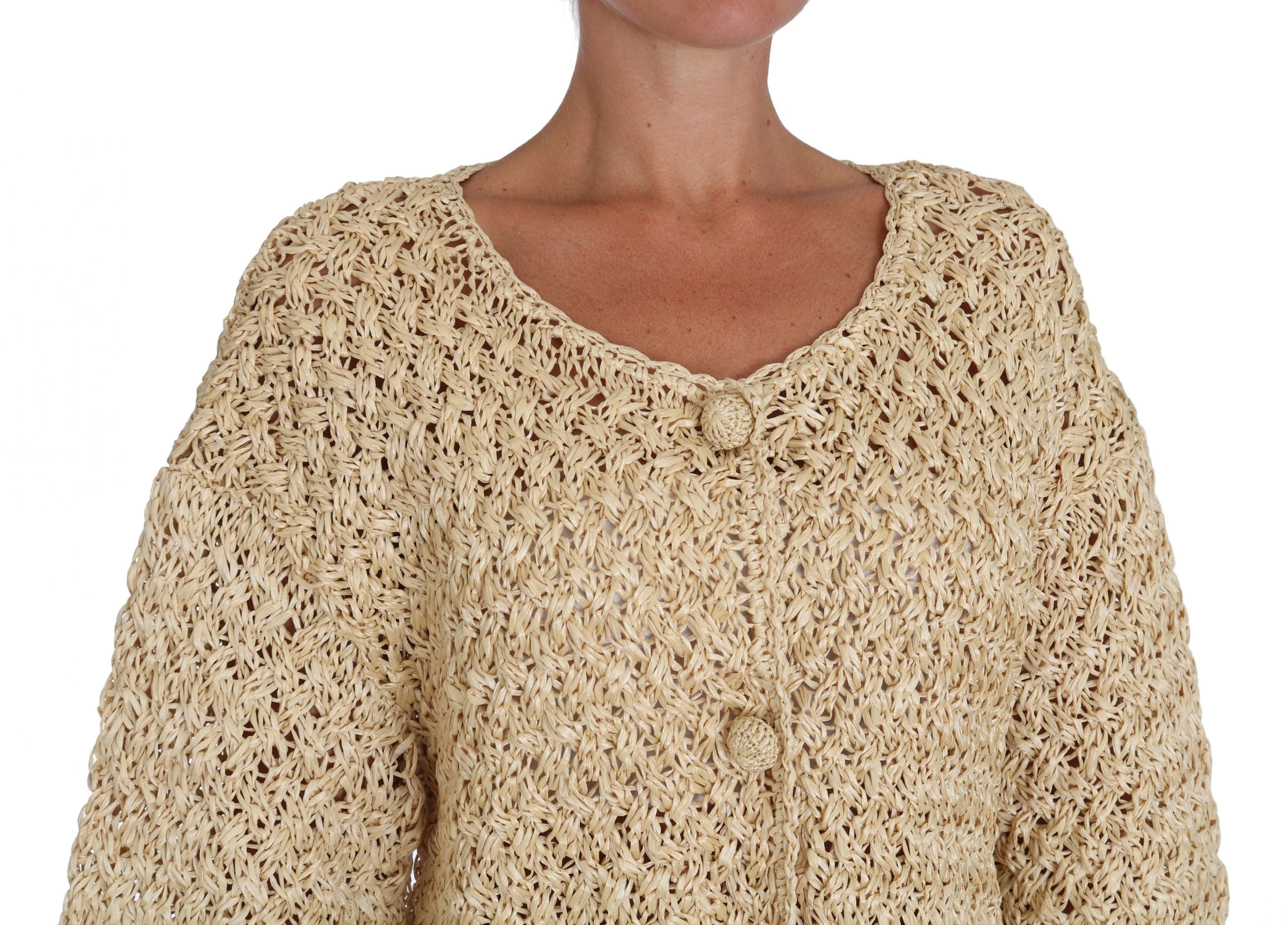 Dolce &amp; Gabbana Chic Beige Crochet Πλεκτό Raffia Cardigan