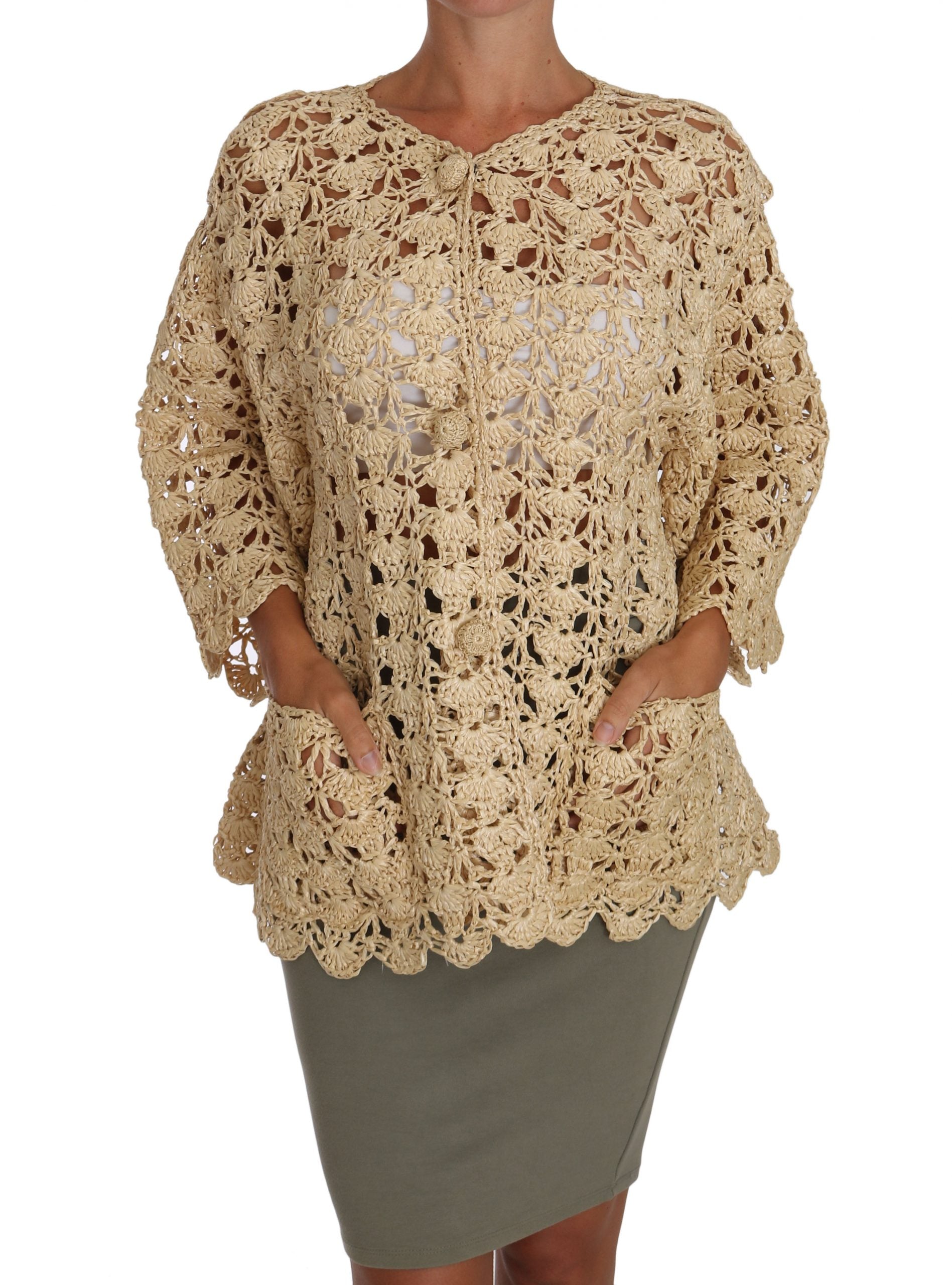 Dolce &amp; Gabbana Chic Beige Crochet Raffia Cardigan