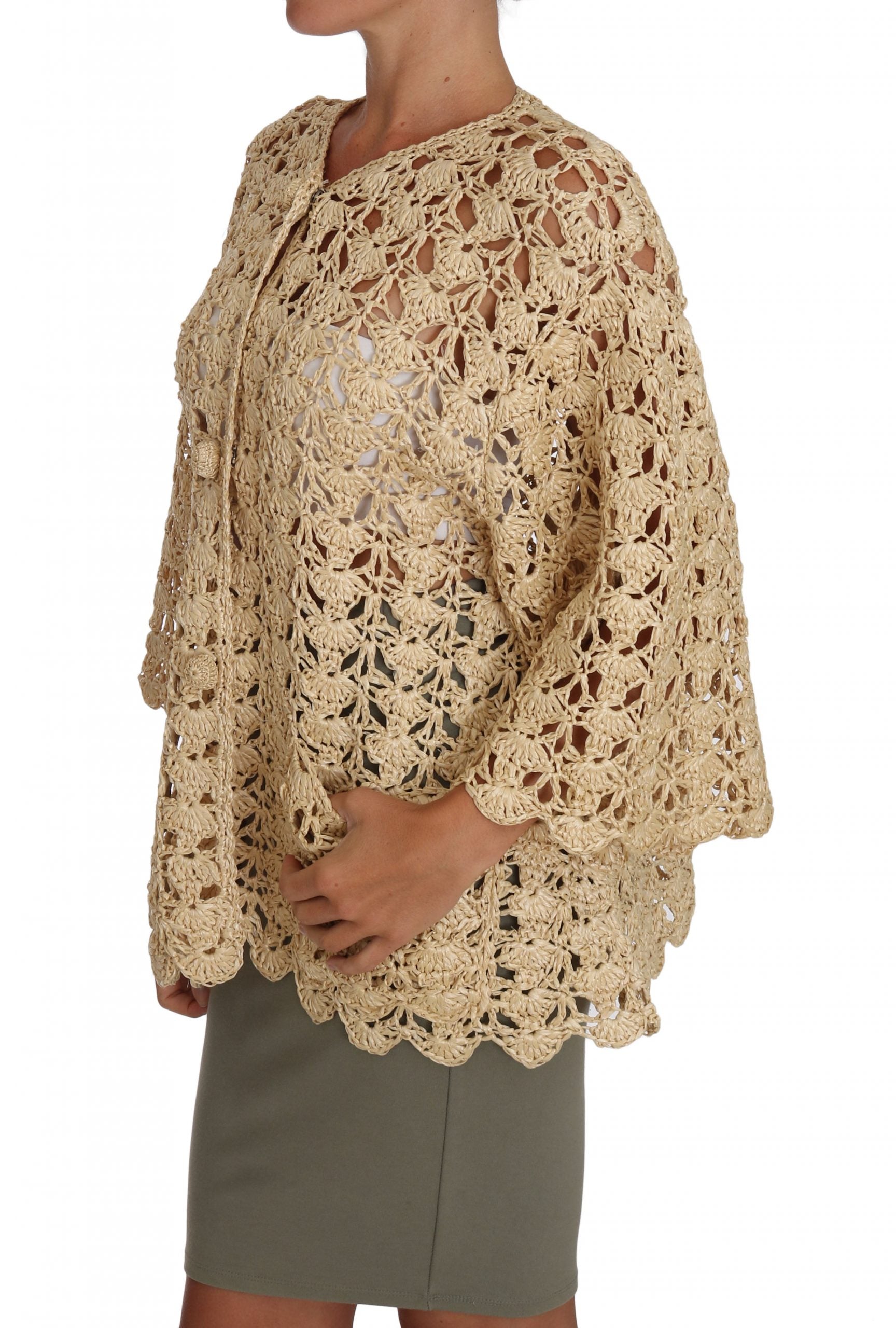 Dolce &amp; Gabbana Chic Beige Crochet Raffia Cardigan