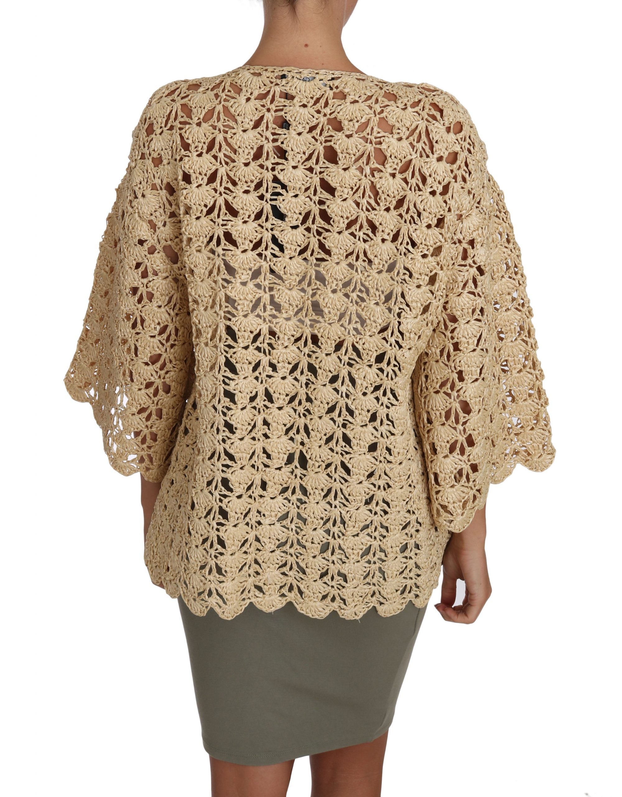 Dolce &amp; Gabbana Chic Beige Crochet Raffia Cardigan