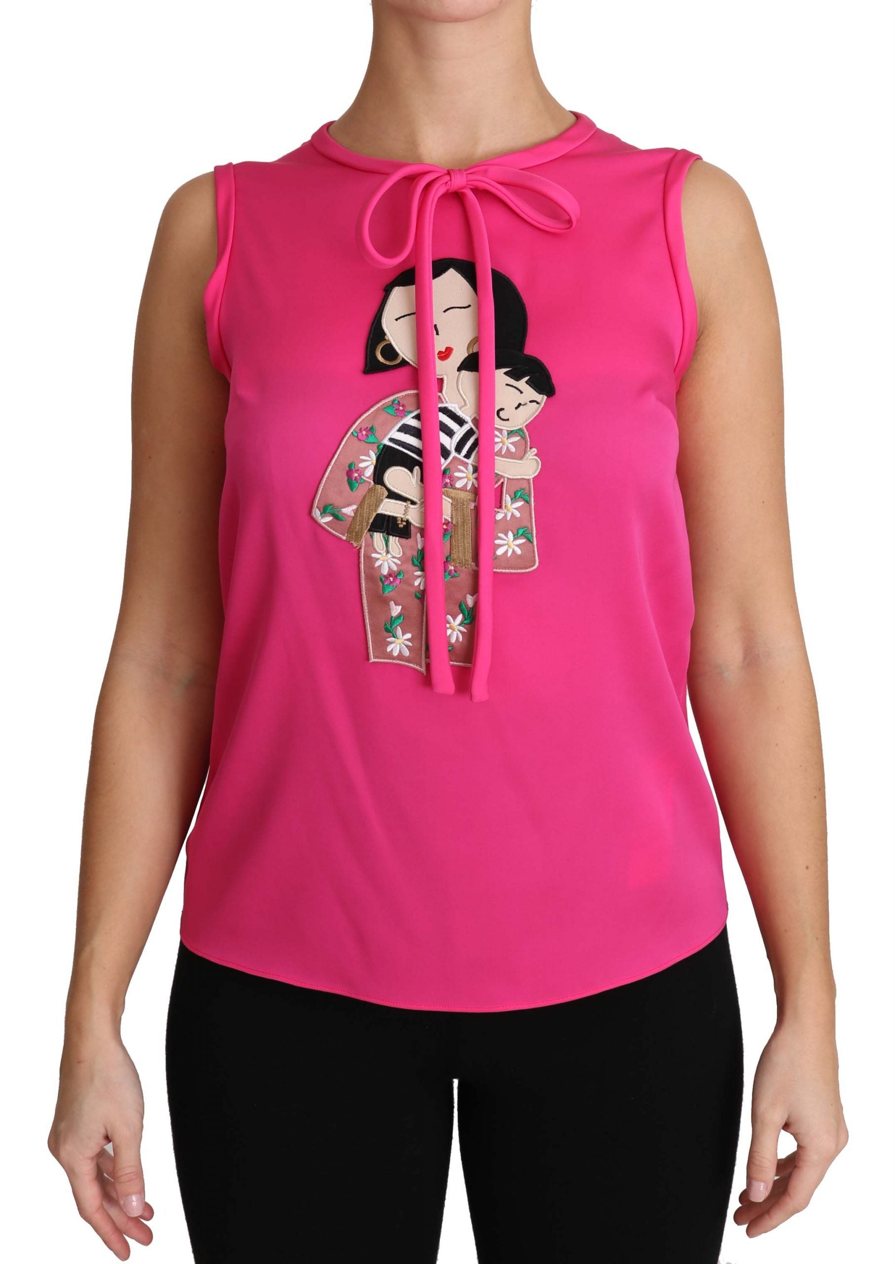 Dolce &amp; Gabbana Elegant Pink Silk Family Tank Top πουκάμισο