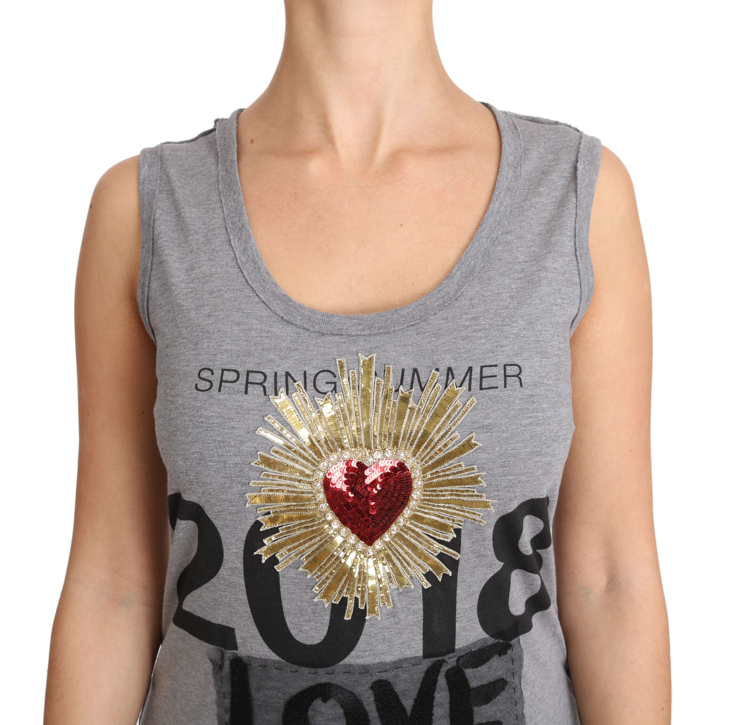 Dolce &amp; Gabbana Sequined Heart Tank Top σε γκρι χρώμα