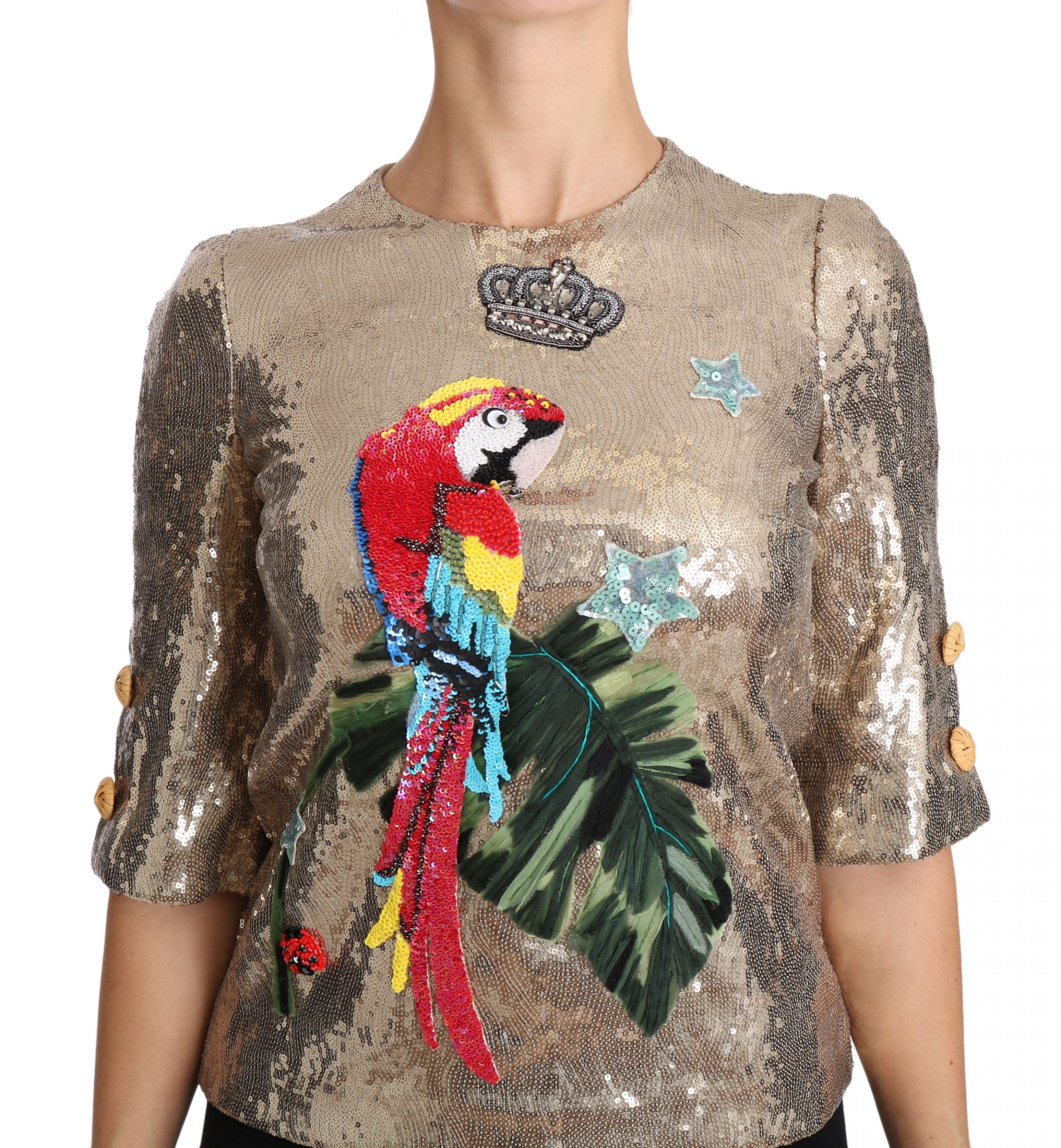 Μπλούζα Dolce &amp; Gabbana Gold Parrot Motif Crewnneck με κρύσταλλα