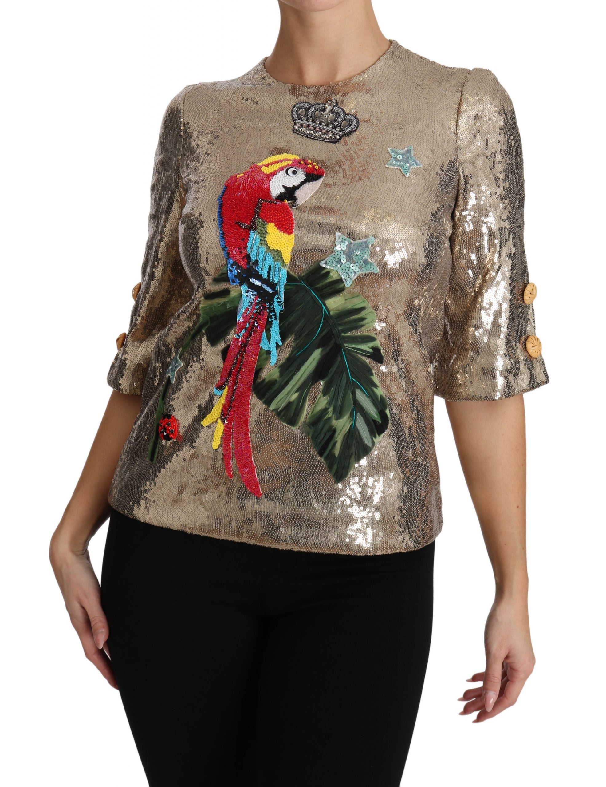 Μπλούζα Dolce &amp; Gabbana Gold Parrot Motif Crewnneck με κρύσταλλα