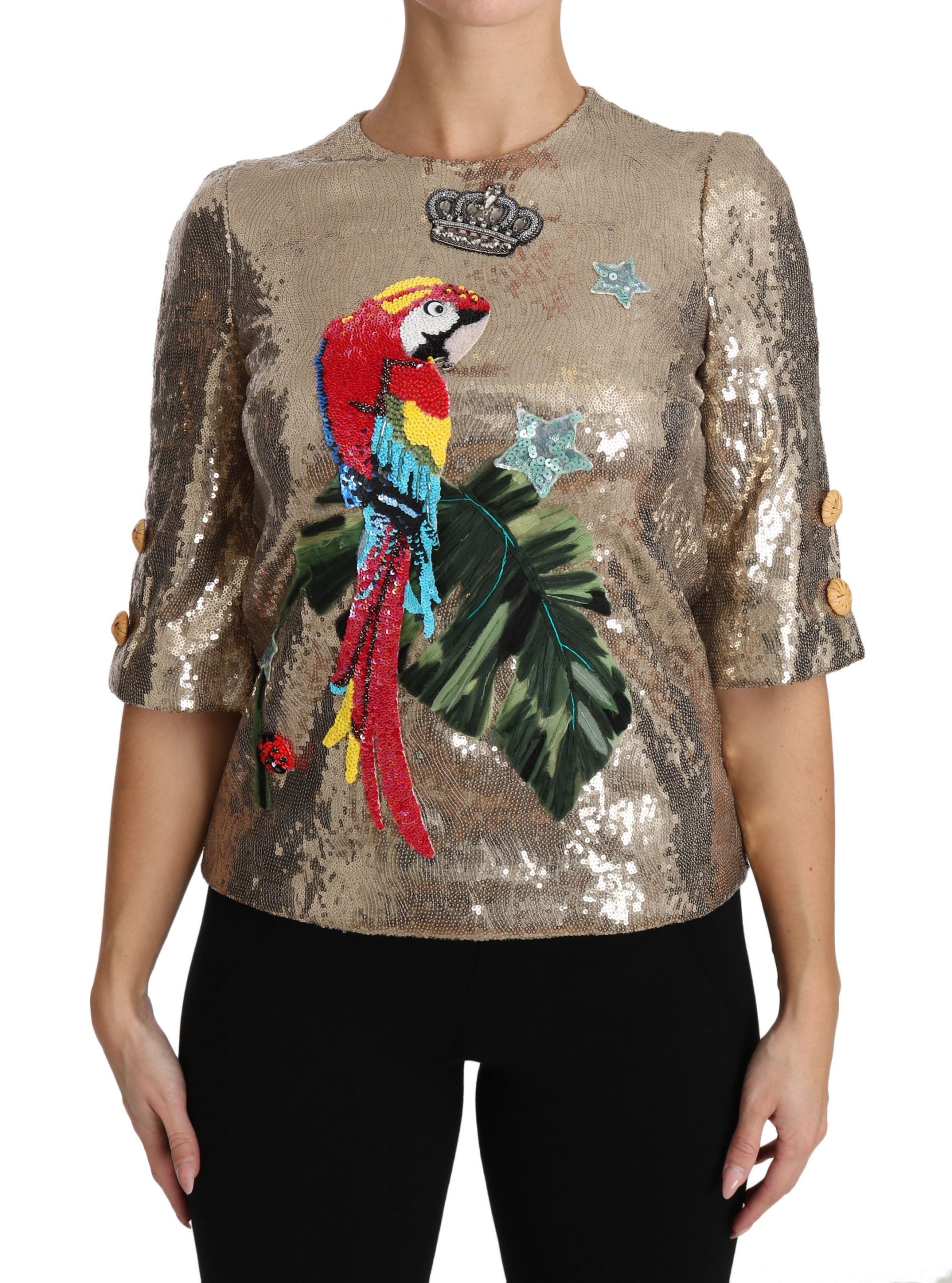 Μπλούζα Dolce &amp; Gabbana Gold Parrot Motif Crewnneck με κρύσταλλα