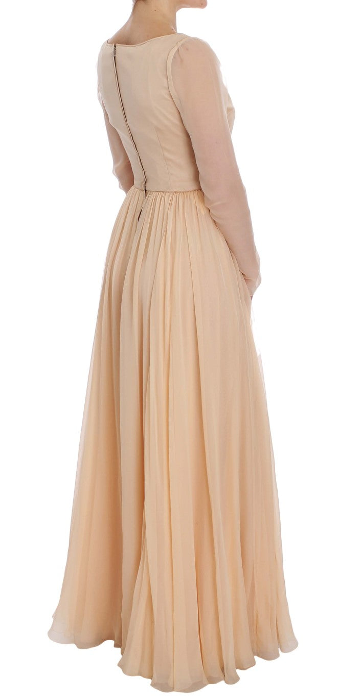 Dolce & Gabbana Elegant Beige Silk Full Length Sheath Dress