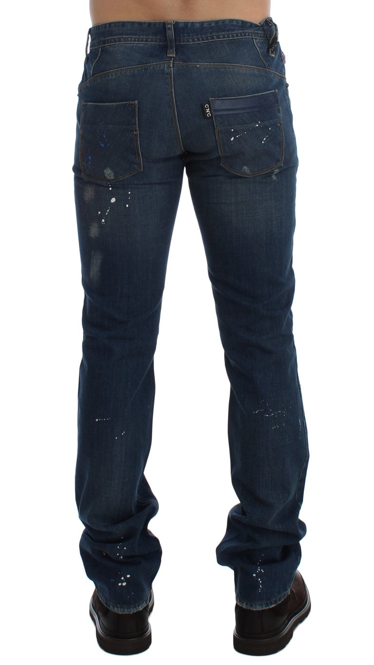 Κοστούμι National Chic Blue Wash Painted Slim Fit Jeans